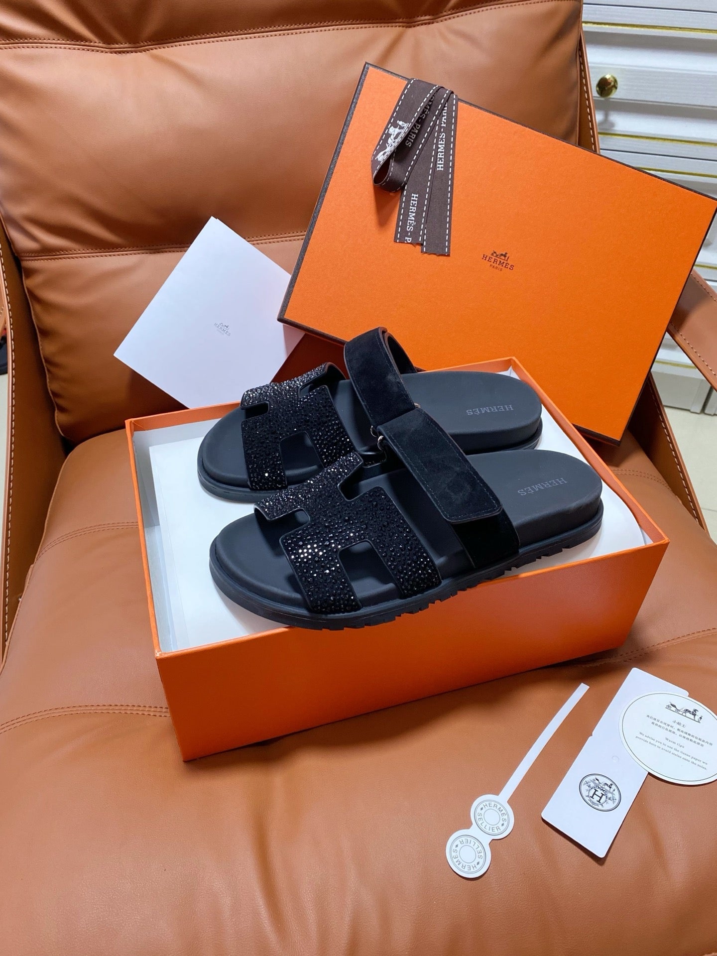 Hermes 2026 Chypre Sandal Suede Leather With Sparkling Rhinestones 928502