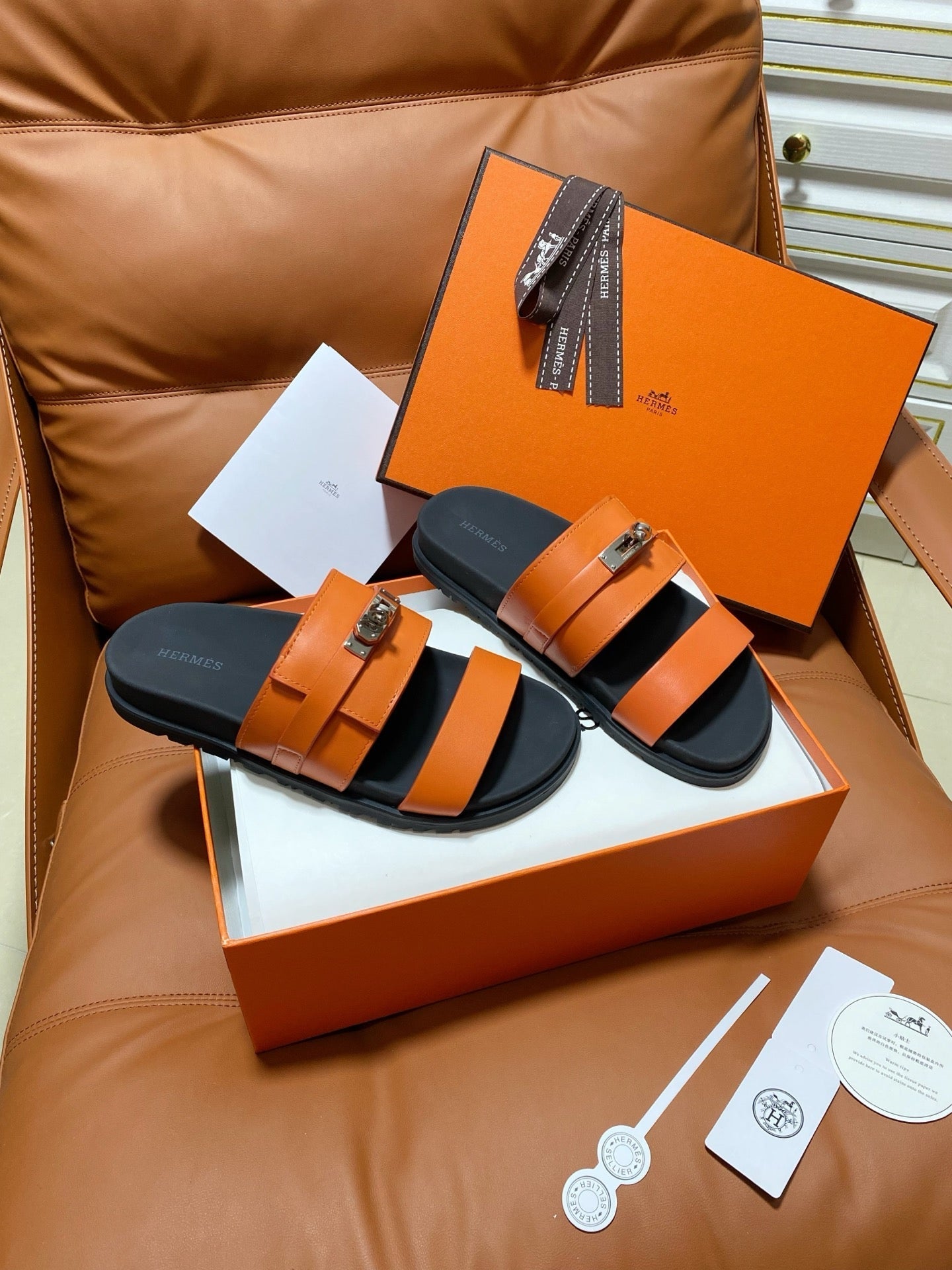 HM 2026 Velcro Sandals Orange Cowhide 663784