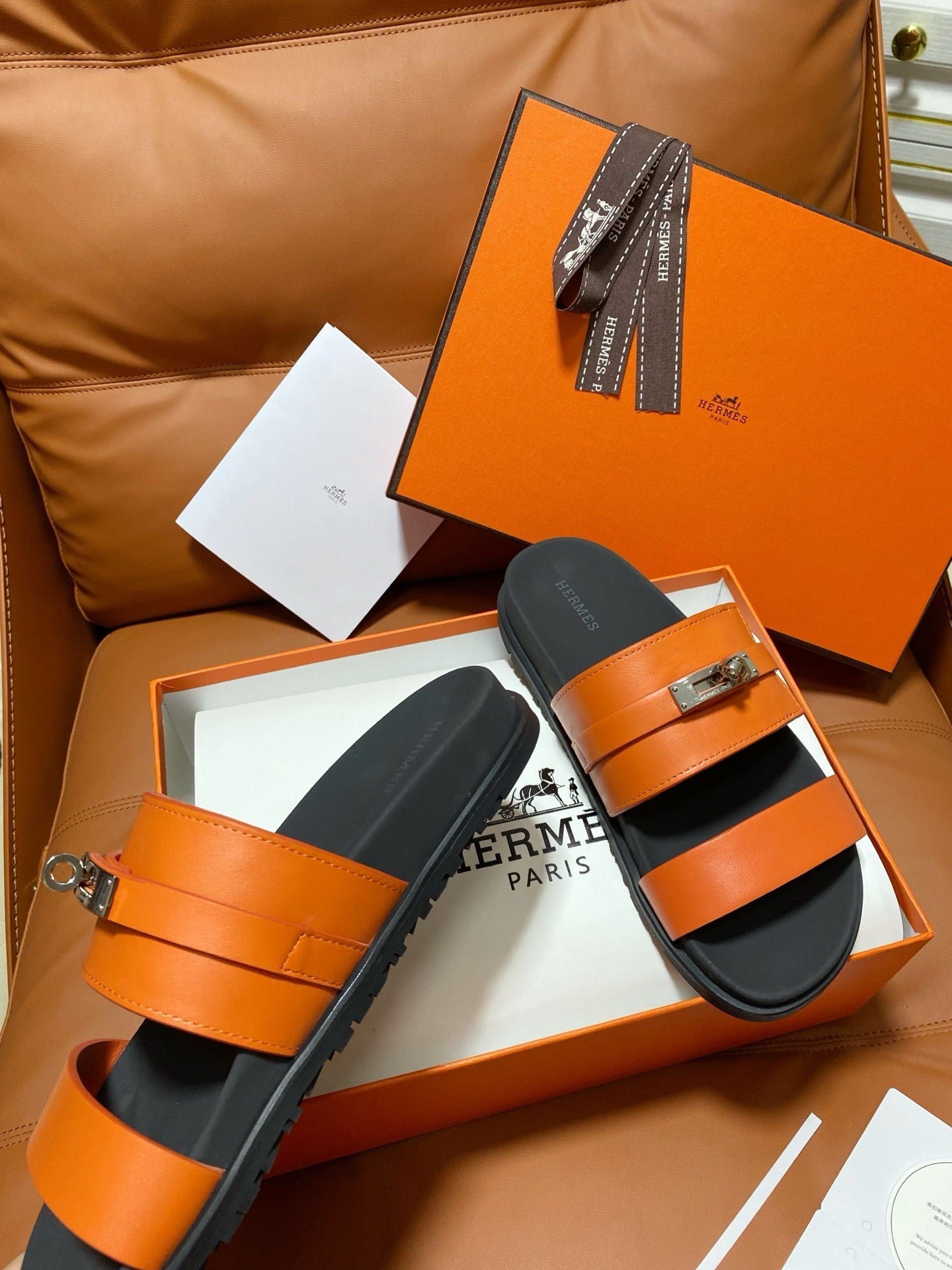 HM 2026 Velcro Sandals Orange Cowhide 663784