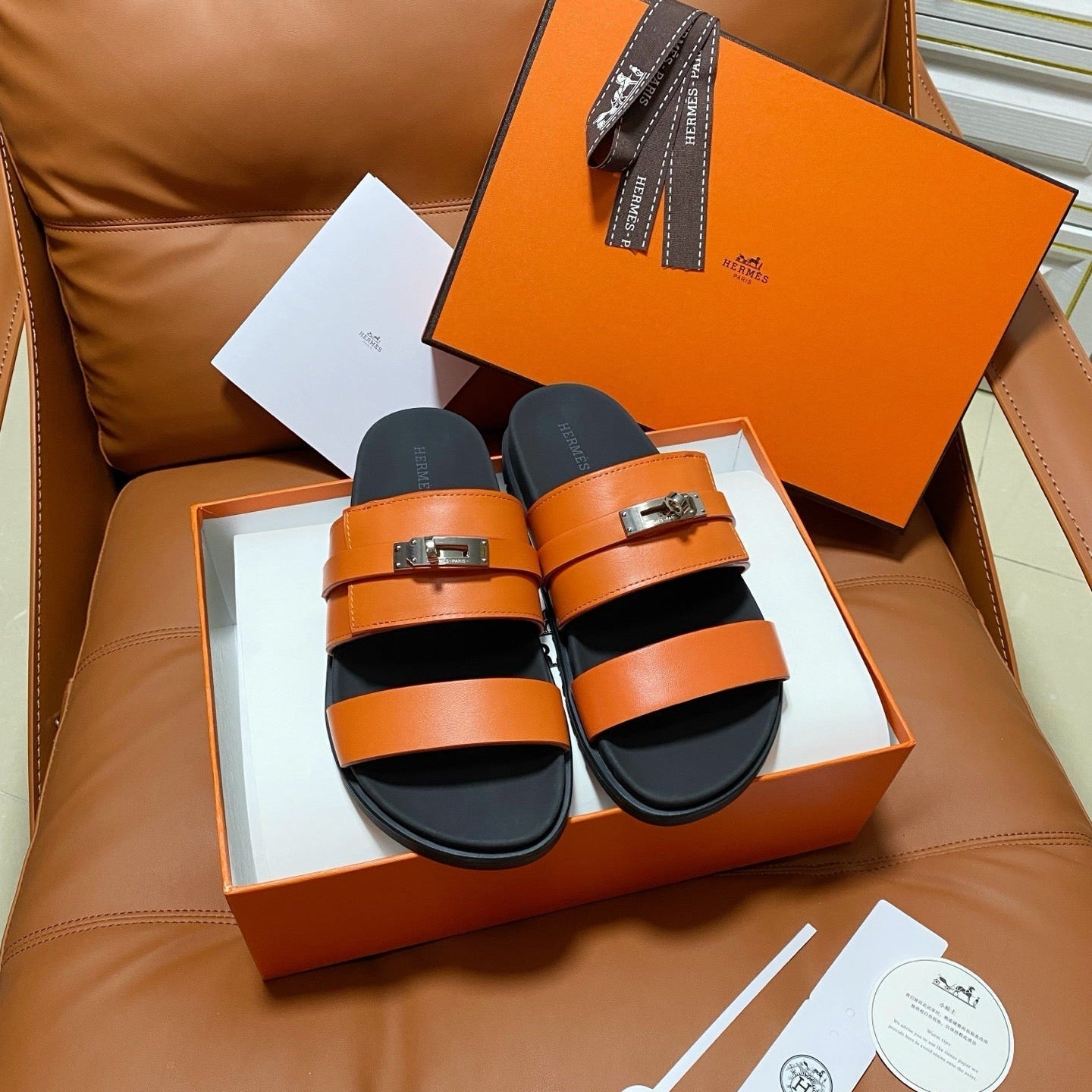 HM 2026 Velcro Sandals Orange Cowhide 663784