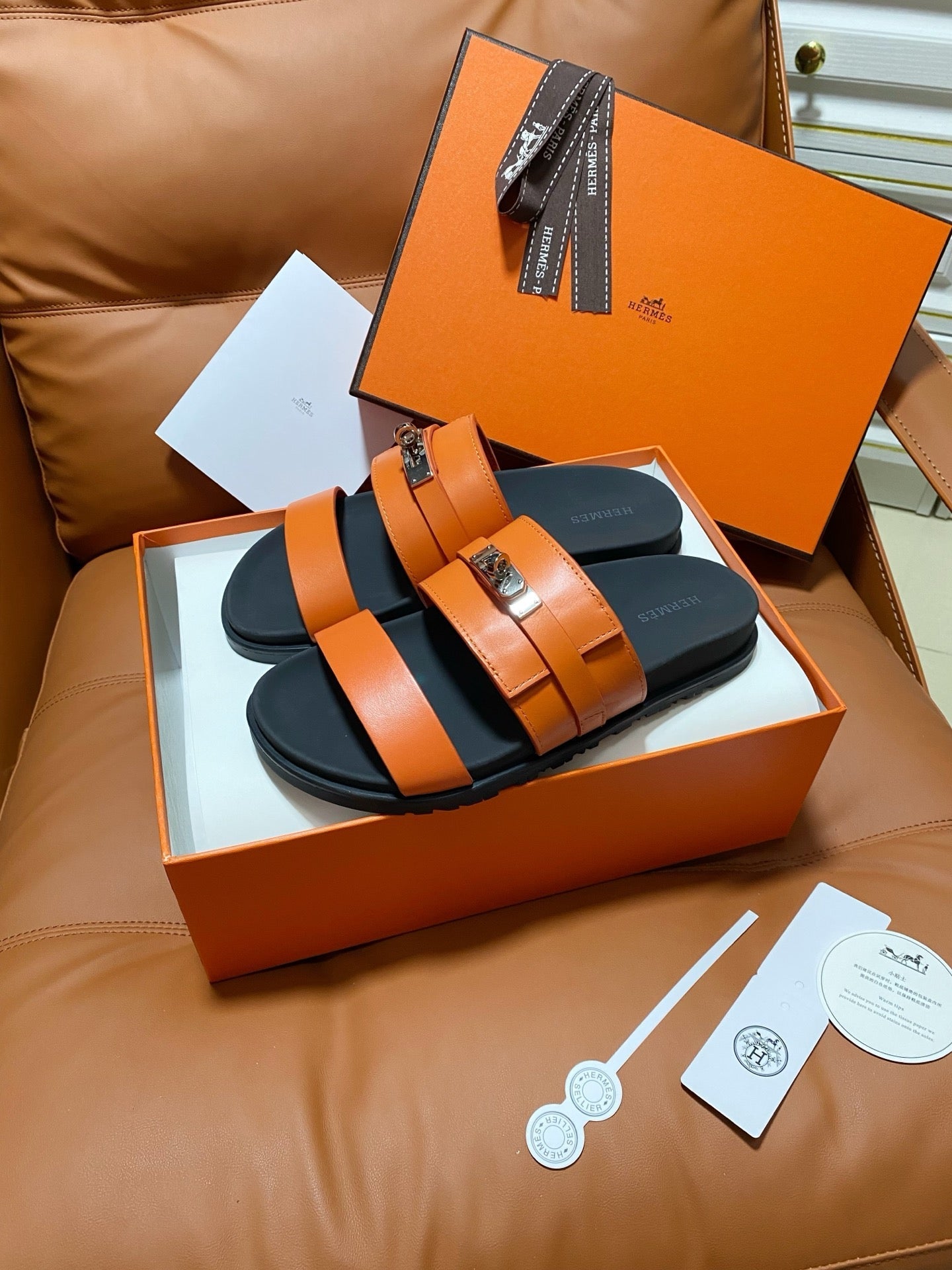 HM 2026 Velcro Sandals Orange Cowhide 663784