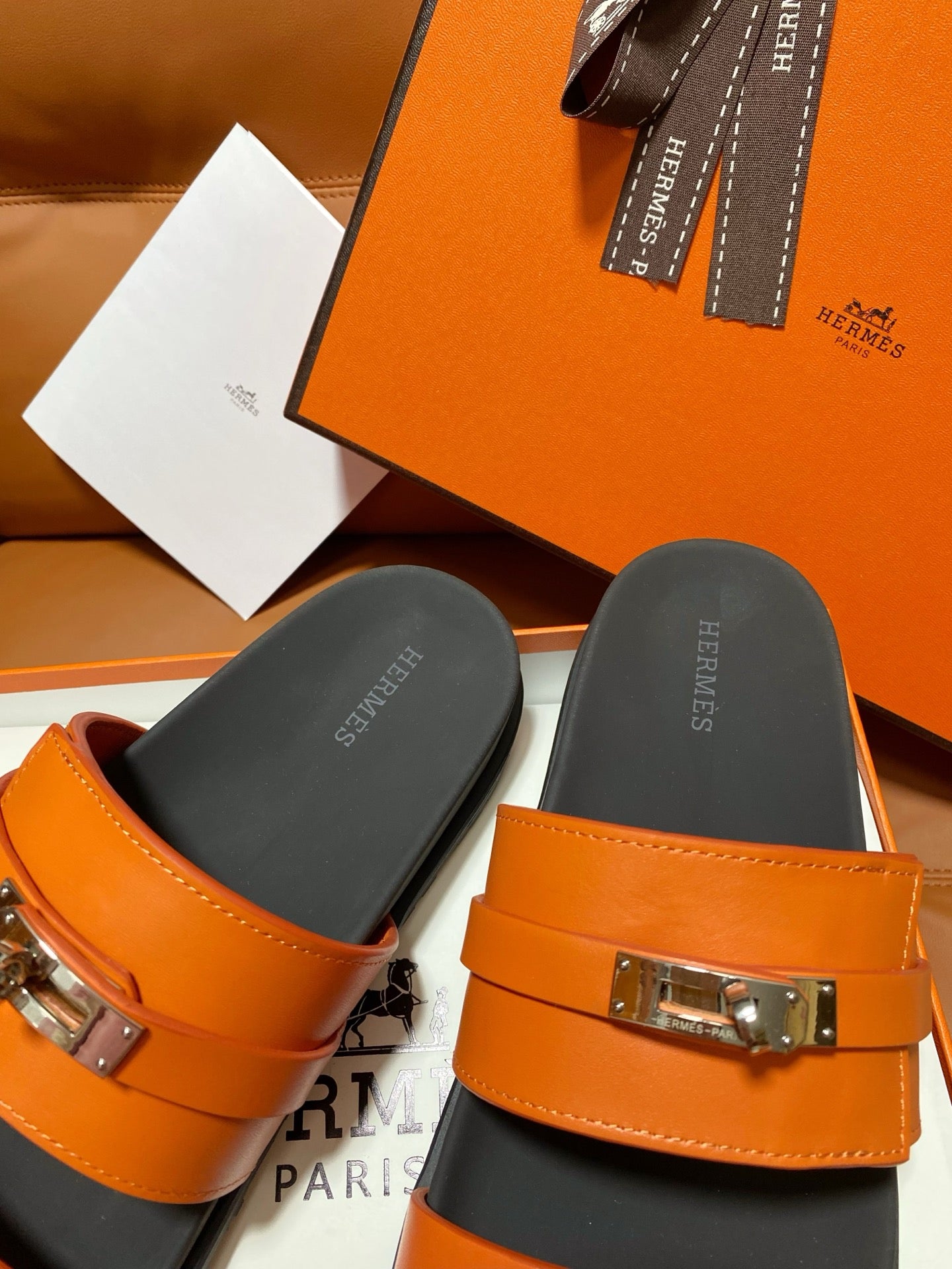 HM 2026 Velcro Sandals Orange Cowhide 663784