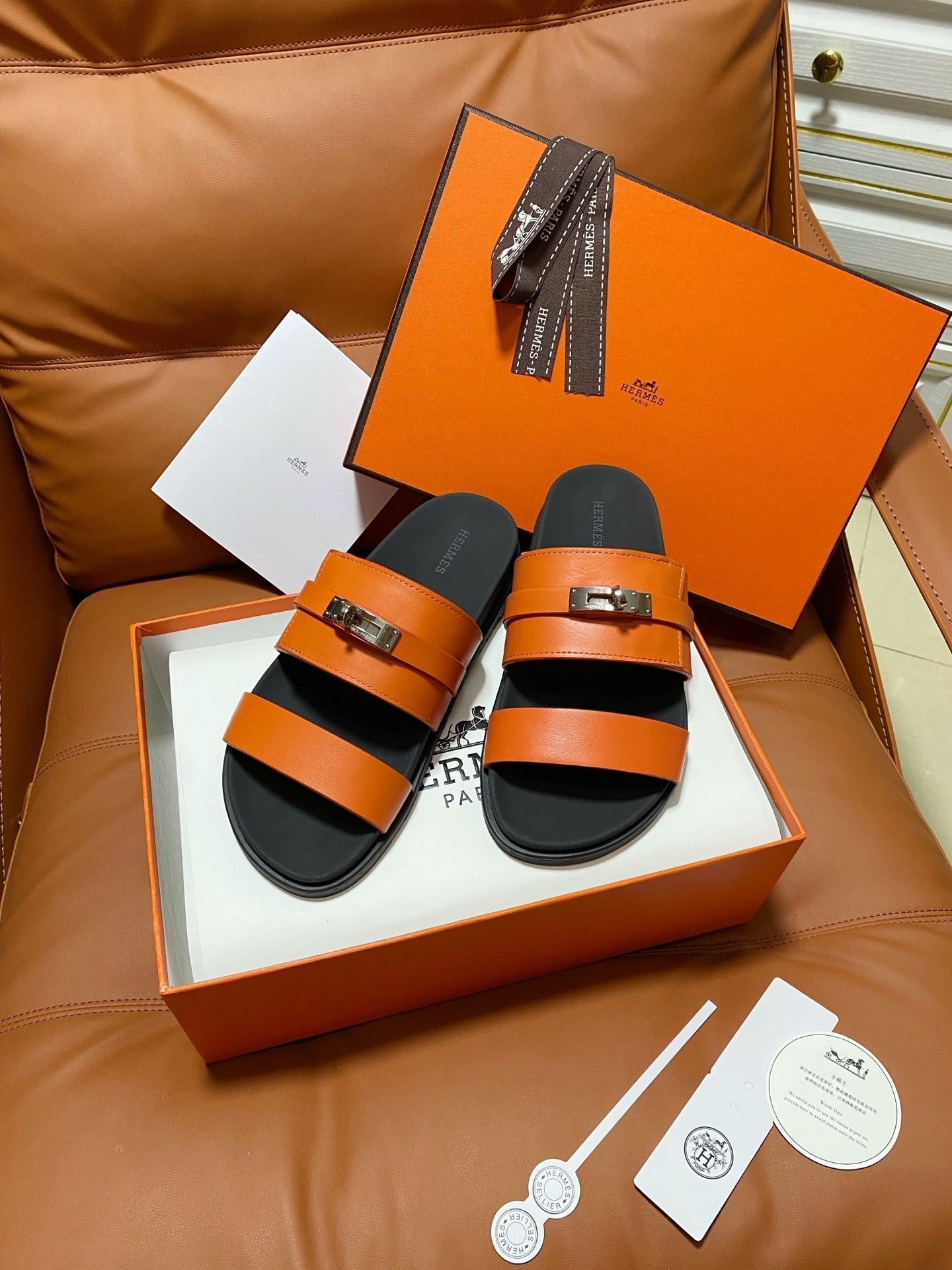 HM 2026 Velcro Sandals Orange Cowhide 663784
