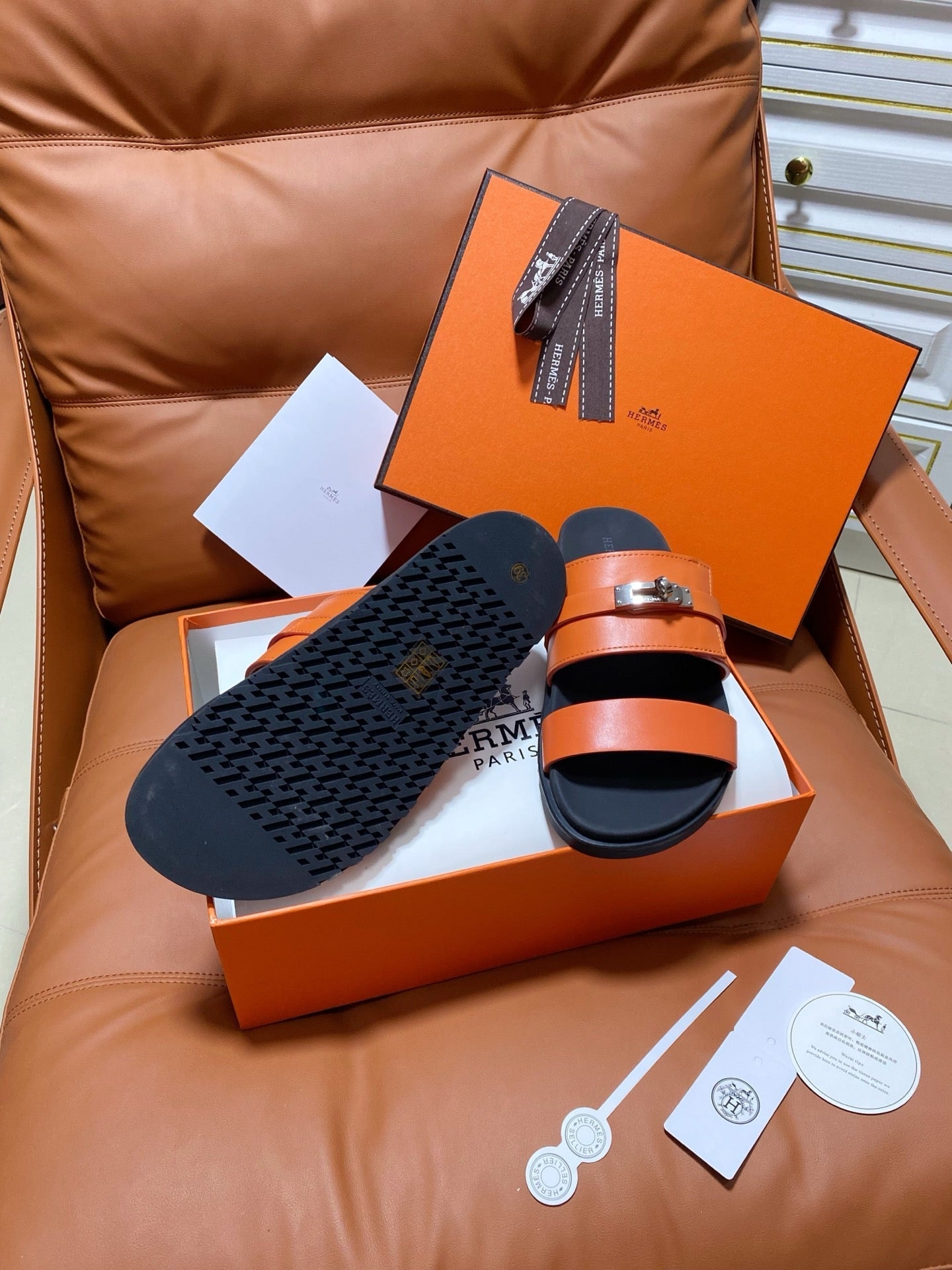 HM 2026 Velcro Sandals Orange Cowhide 663784