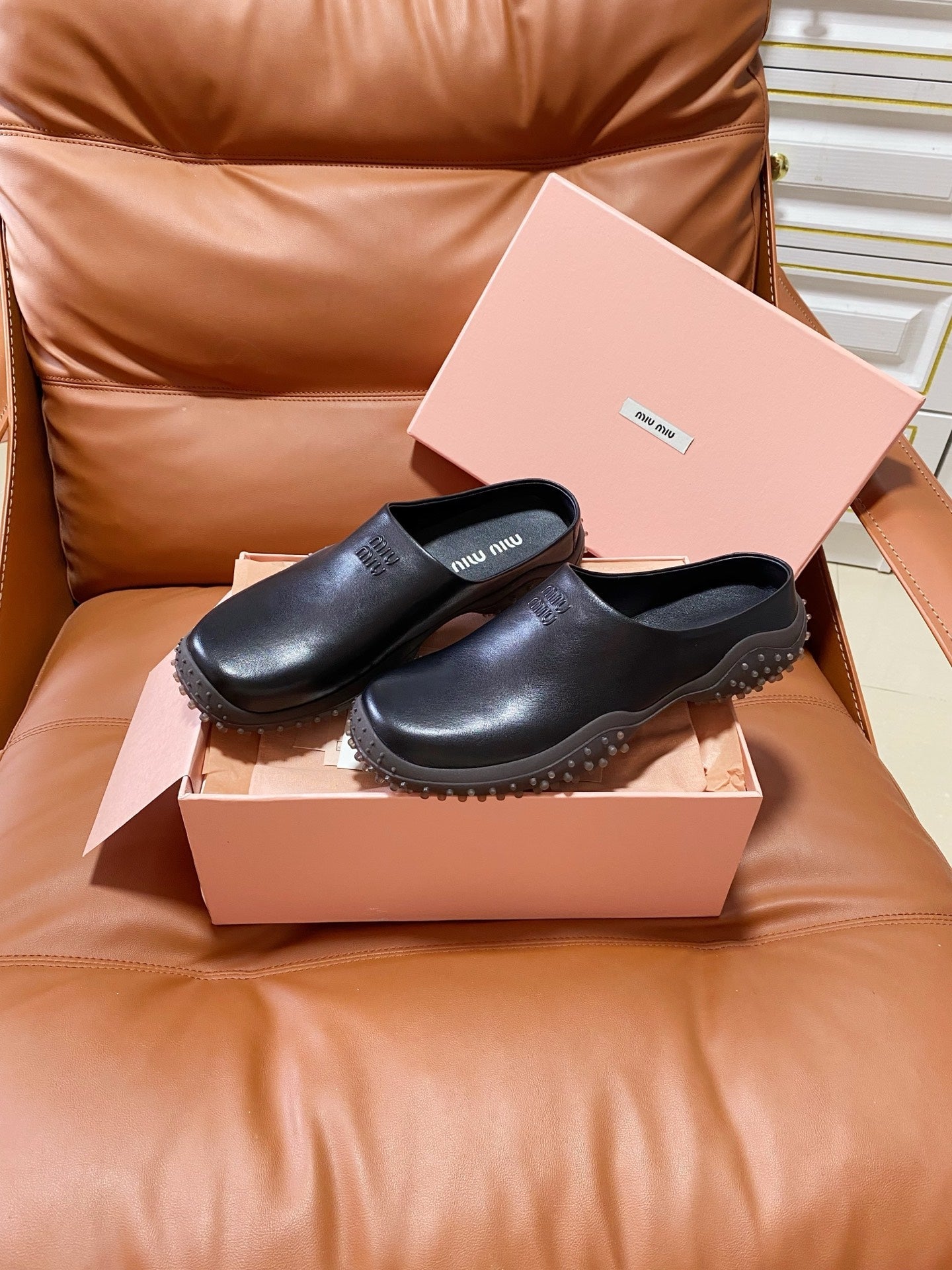 Miumiu 2026 Square Toe Mule Leather 953419