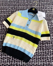CD 25 Embroidered Short Sleeves Beige Blue Wool