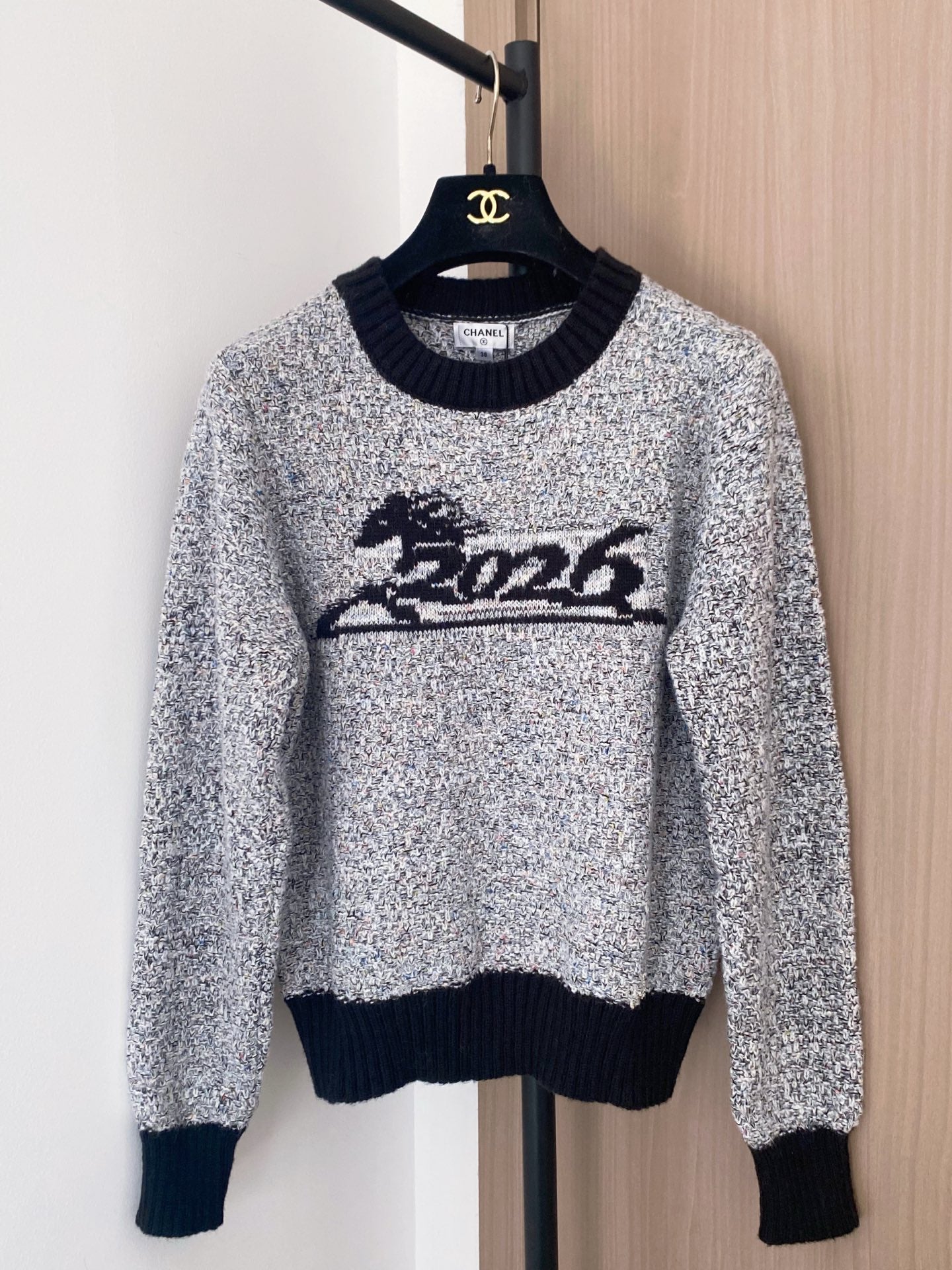 Chanel 2025 Sweater Gray mix Black Wool Cashmere