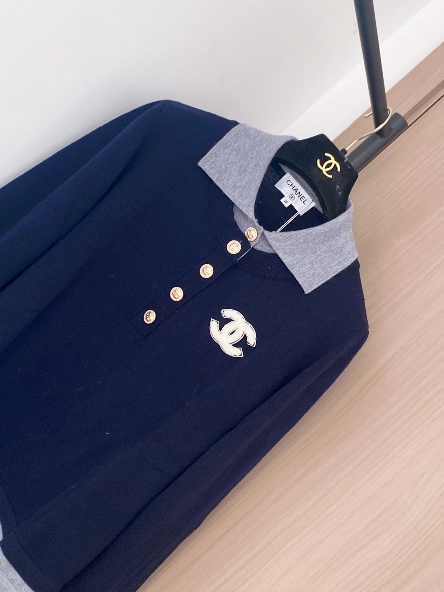 Chanel 2025 Polo Shirt Navy Blue Wool 89260