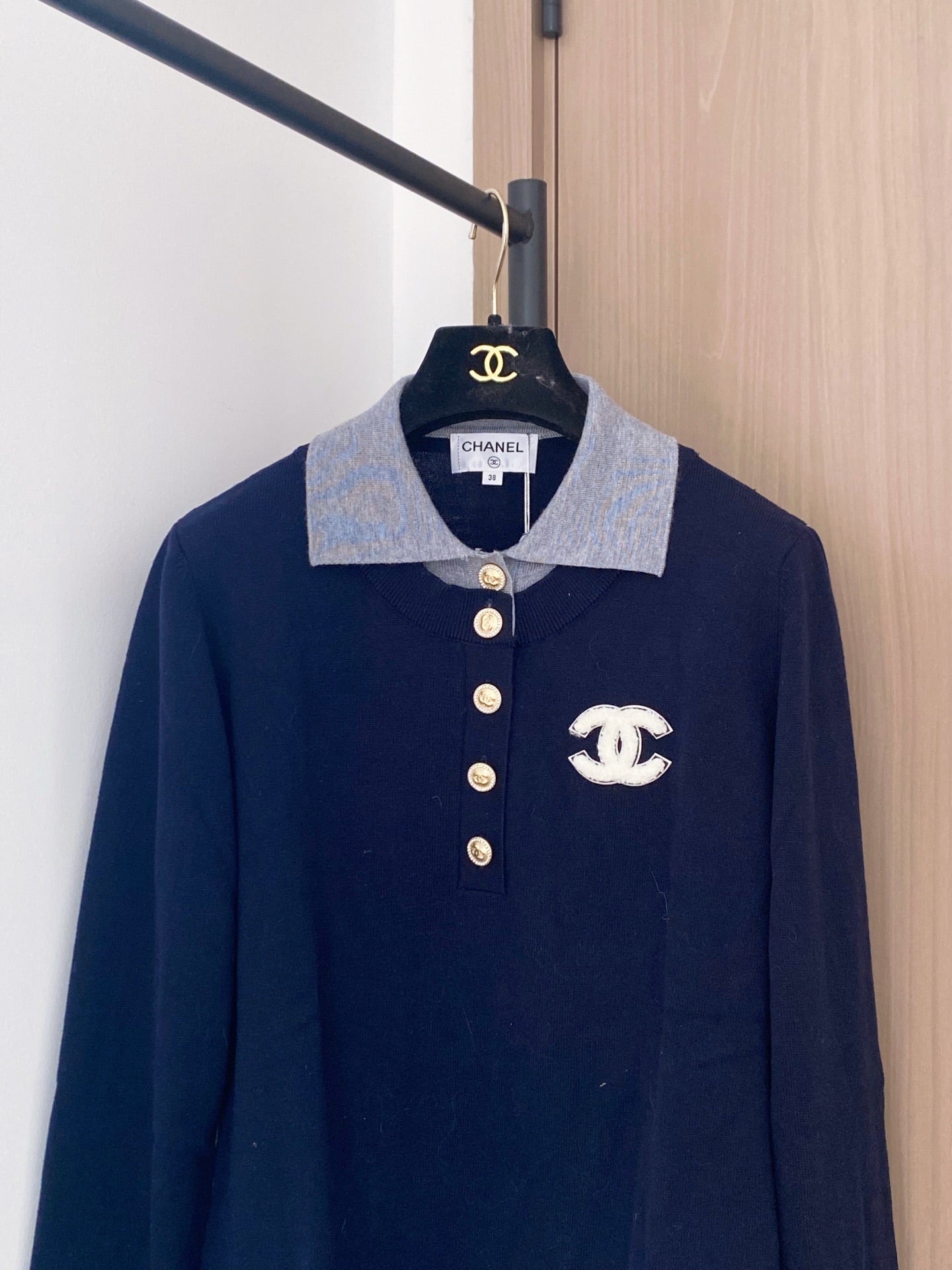 Chanel 2025 Polo Shirt Navy Blue Wool 89260