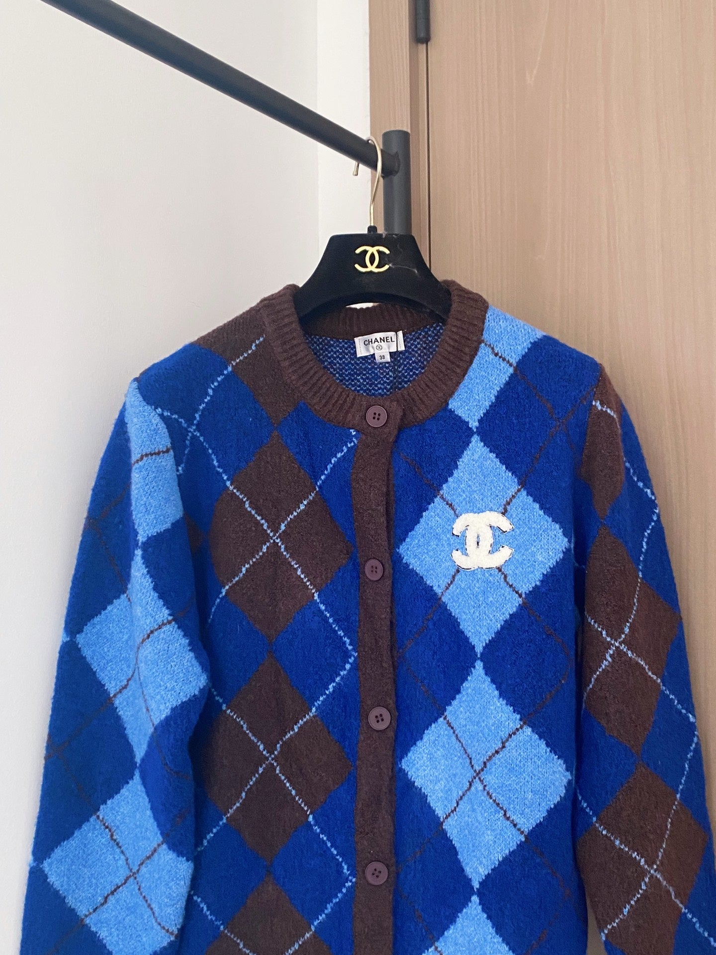 Chanel 2025 Plaid Cardigan Blue mix Brown Wool Cashmere 99240