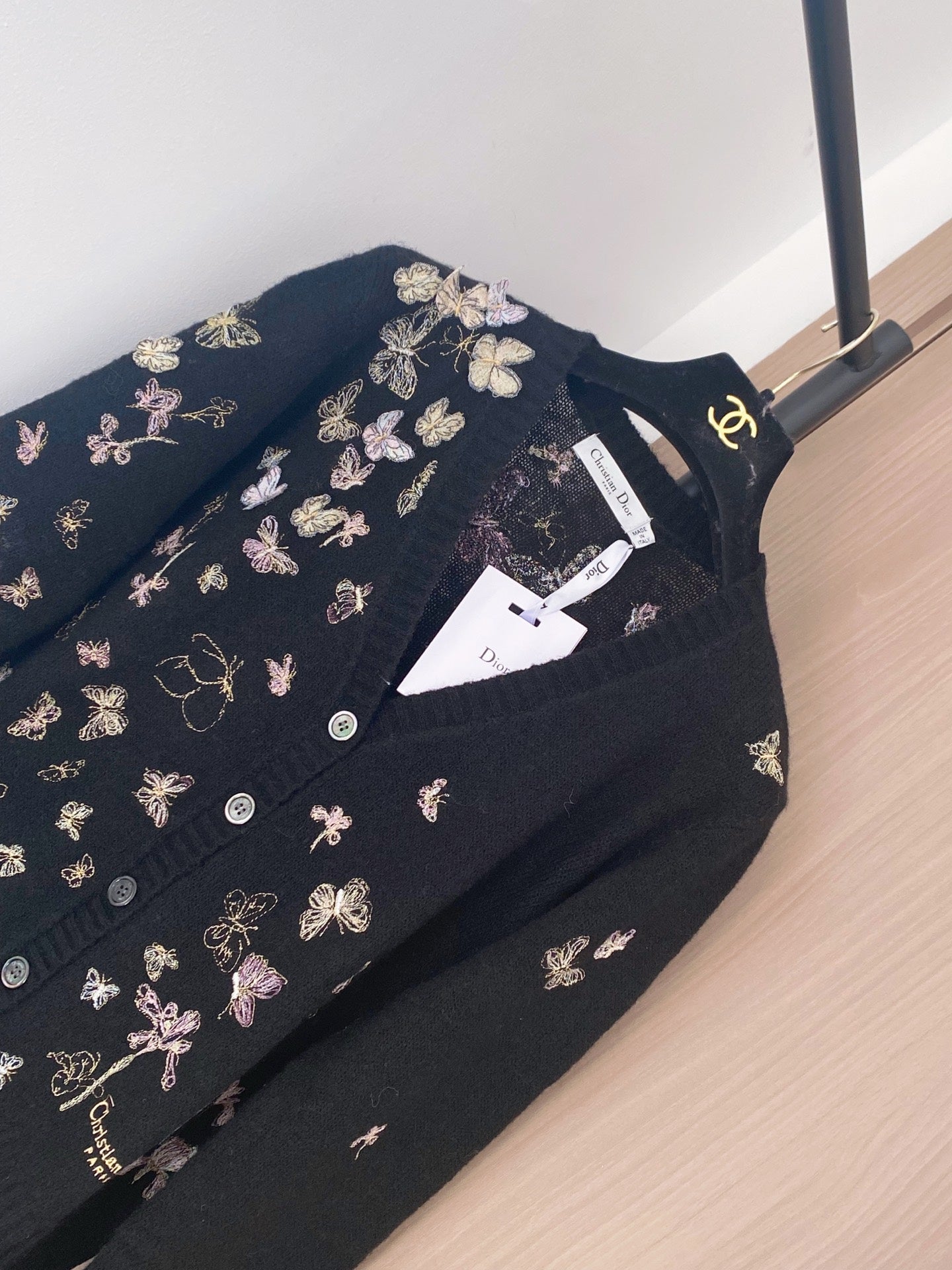 Dior 2025 Butterfly Cardigan Black Mix colors Wool