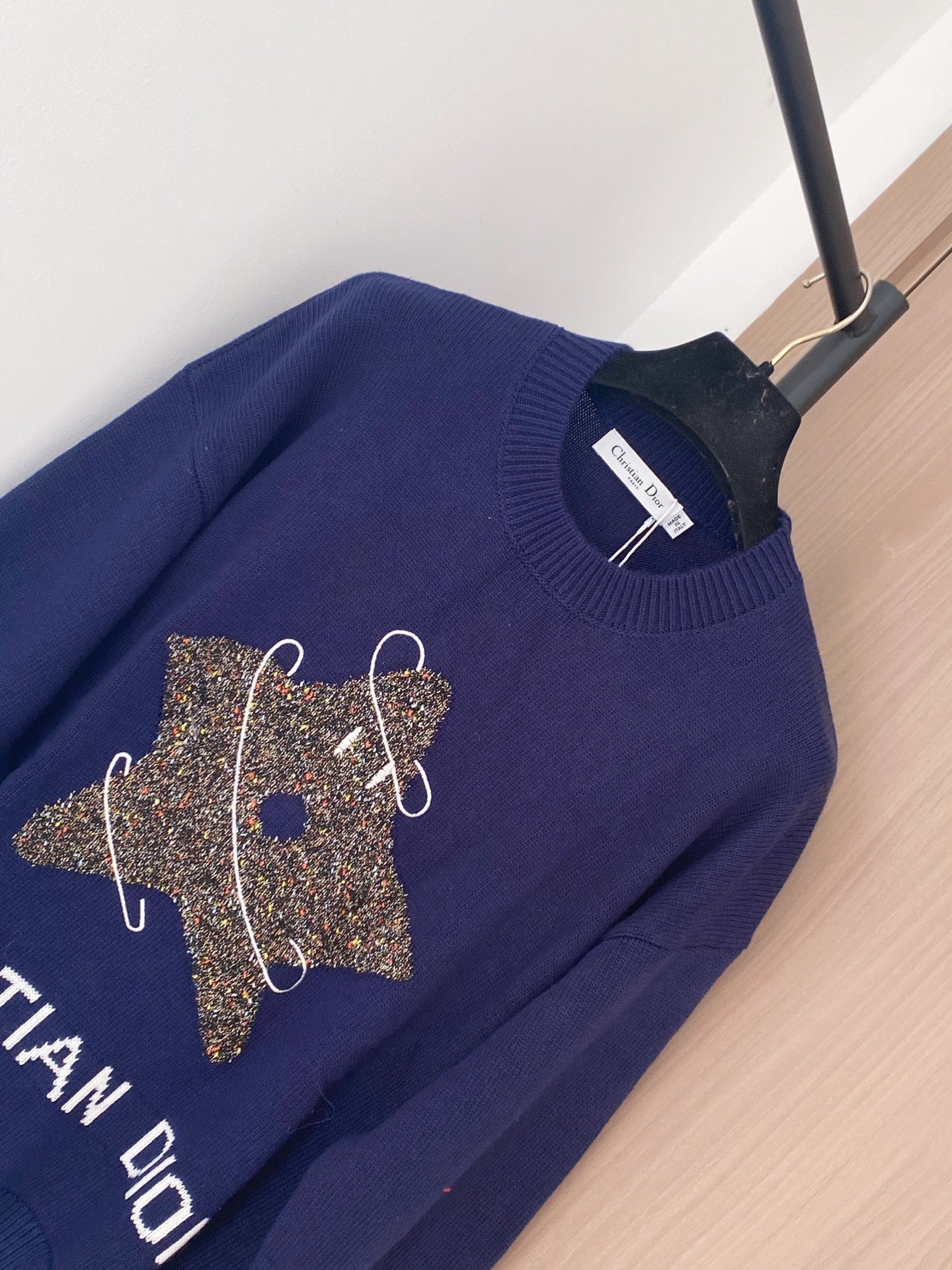 Dior 2025 Long-Sleeve Shirt Navy Blue mix Brown Wool