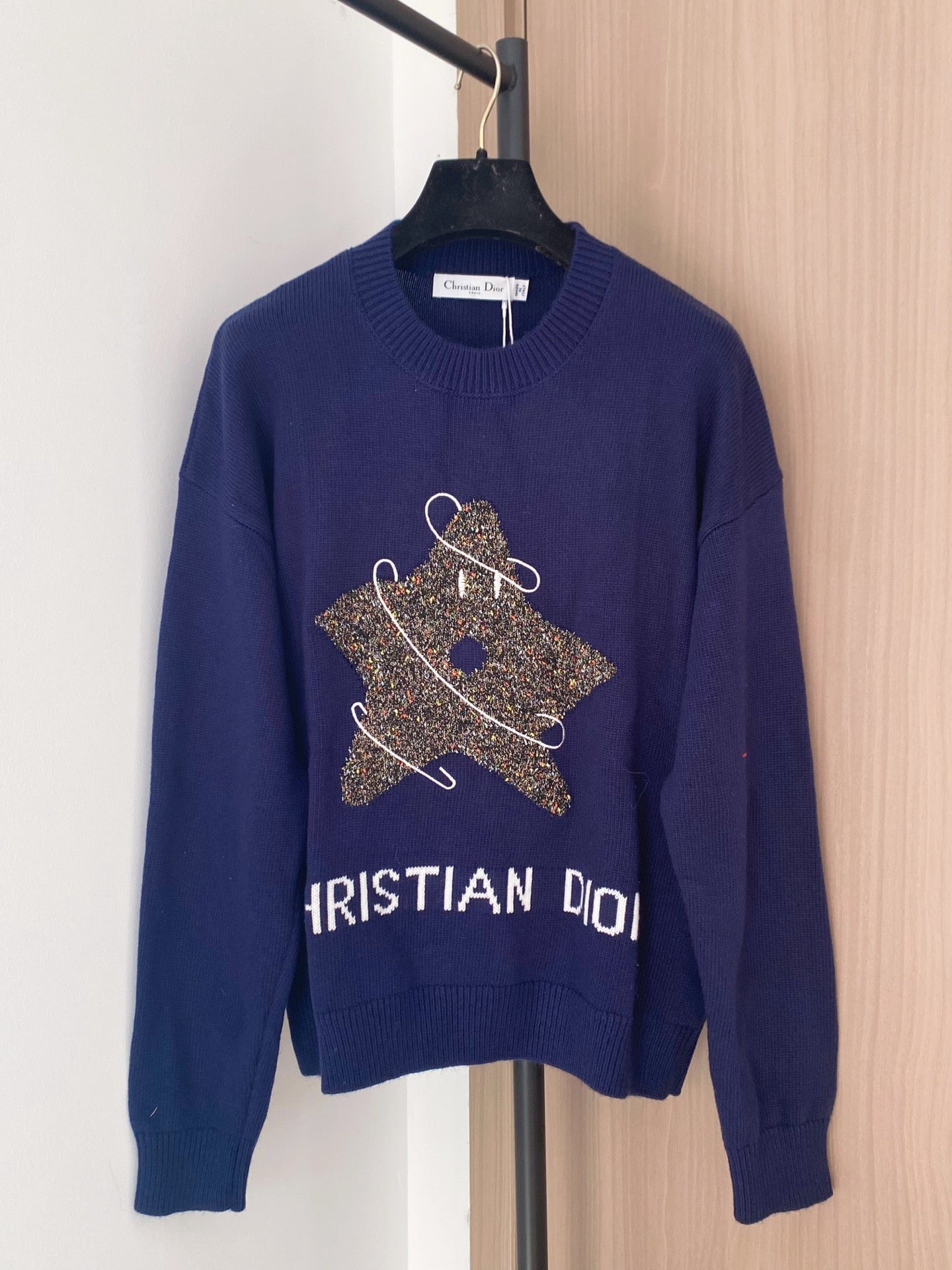Dior 2025 Long-Sleeve Shirt Navy Blue mix Brown Wool