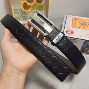 HM Belt 38mm Black Calfskin Leather Sliver Buckle 619595