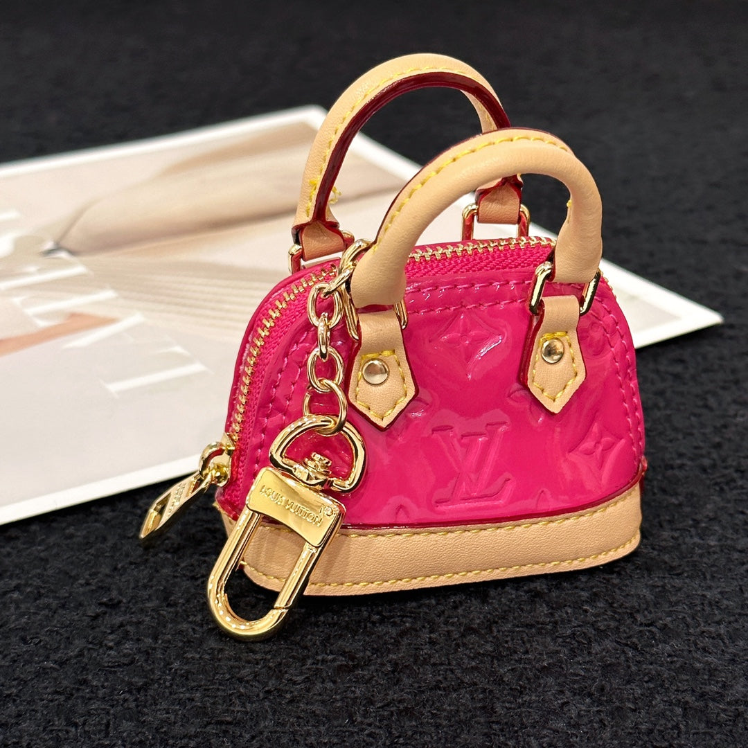 LV Alma Bag Charm Pink mix Beige Cowhide Canvas