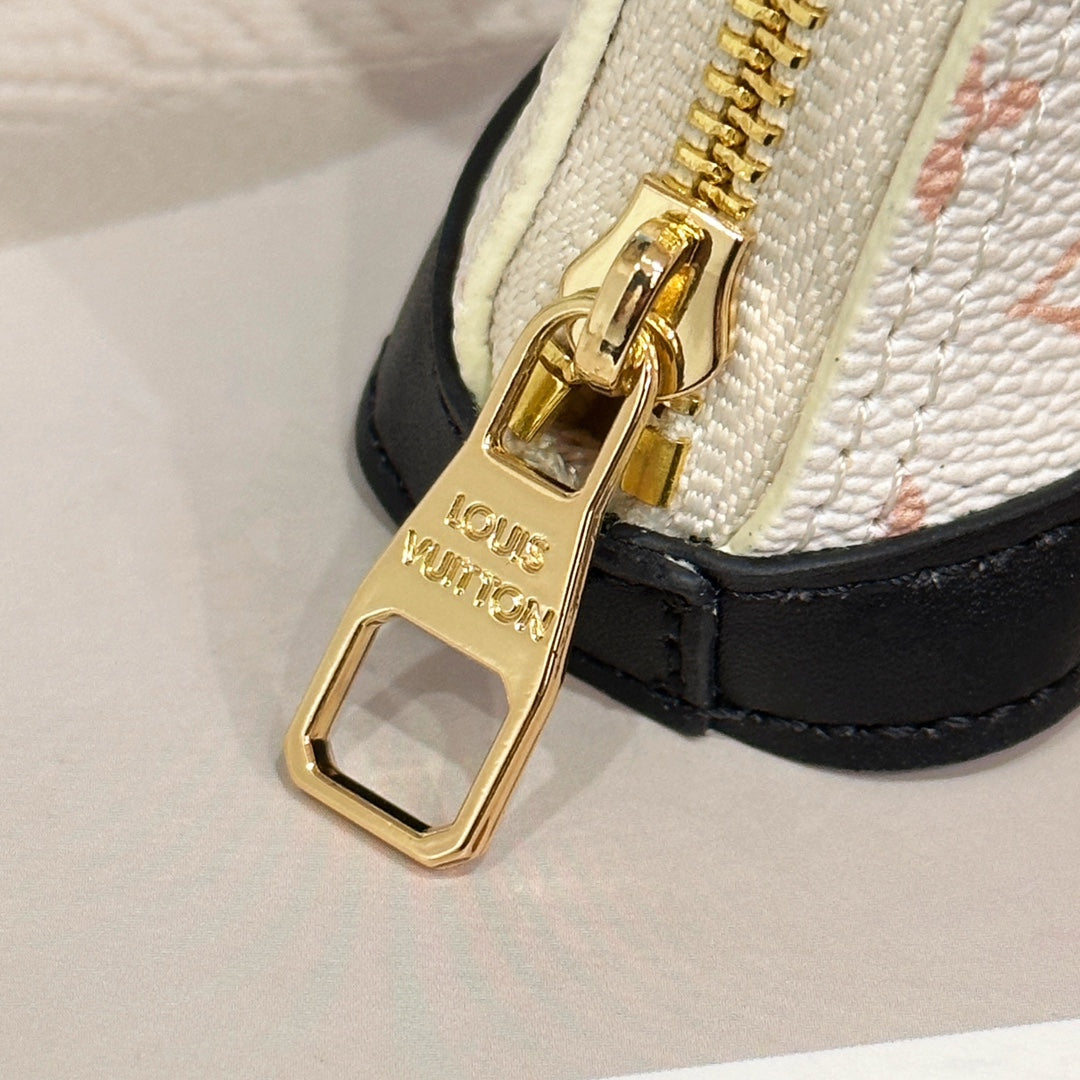 LV Alma Bag Charm White Beige mix Black Cowhide Canvas