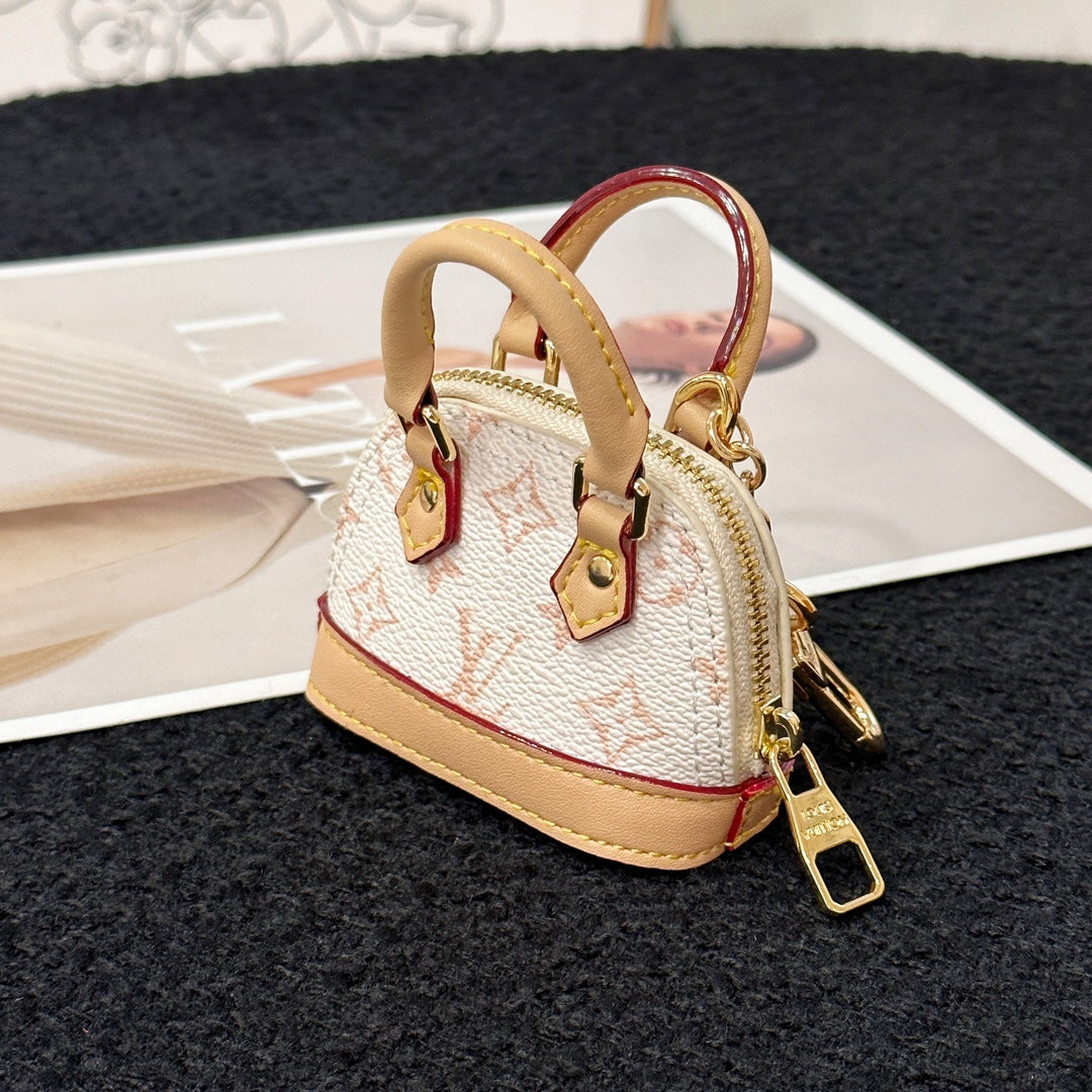 LV Alma Bag Charm White mix Beige Cowhide Canvas