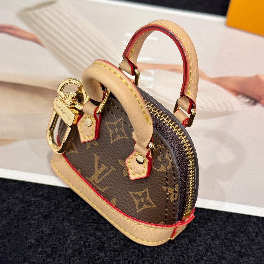 LV Alma Bag Charm Brown mix Beige Cowhide Canvas
