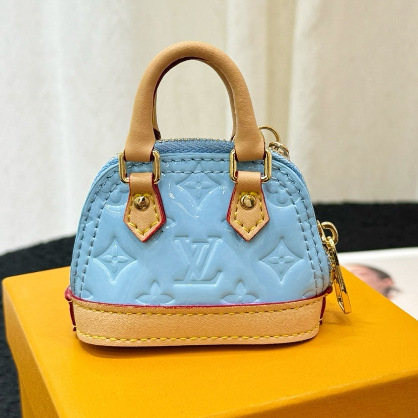 LV Alma Bag Charm Blue mix Beige Cowhide Canvas
