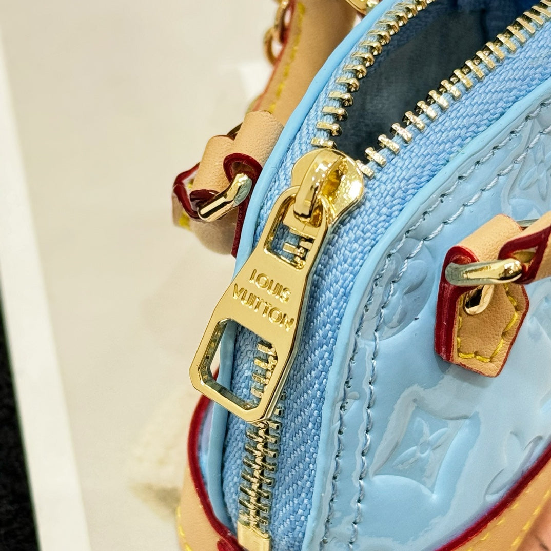 LV Alma Bag Charm Blue mix Beige Cowhide Canvas