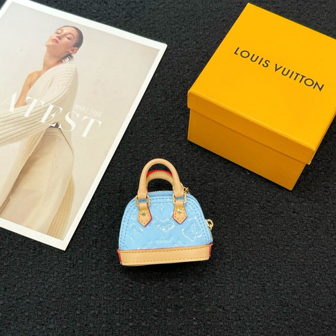 LV Alma Bag Charm Blue mix Beige Cowhide Canvas