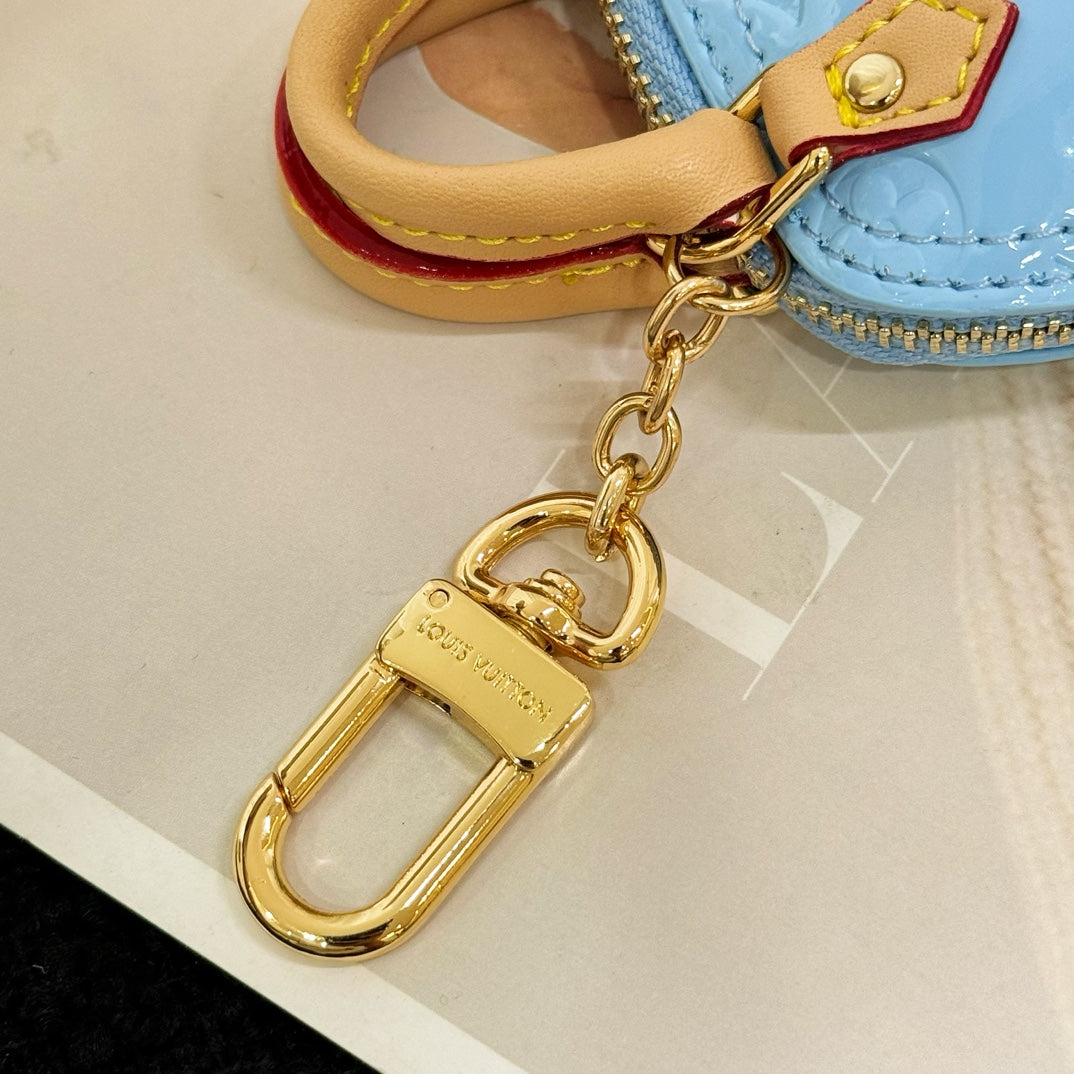 LV Alma Bag Charm Blue mix Beige Cowhide Canvas