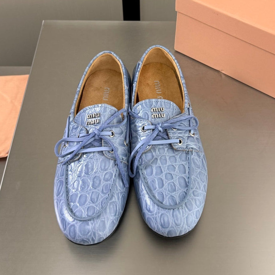 Miumiu 2026 Crocodile Embossed Loafers Cowhide 929698