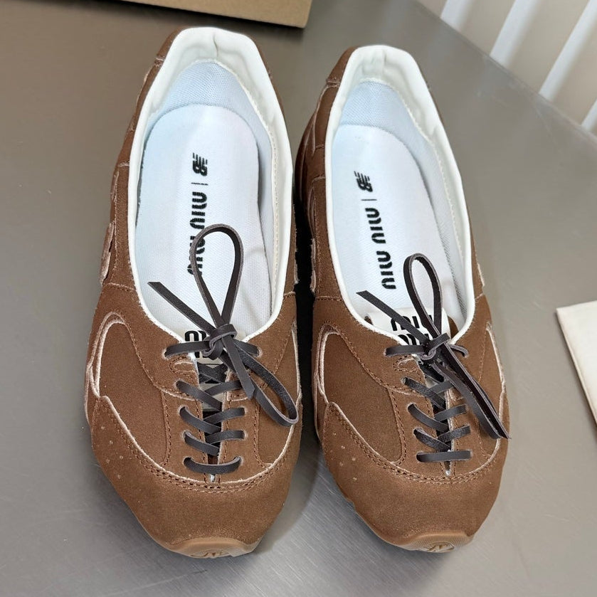Miu Miu 2026 Balance Low-Cut Ballet Flats Suede Cowhide 989345