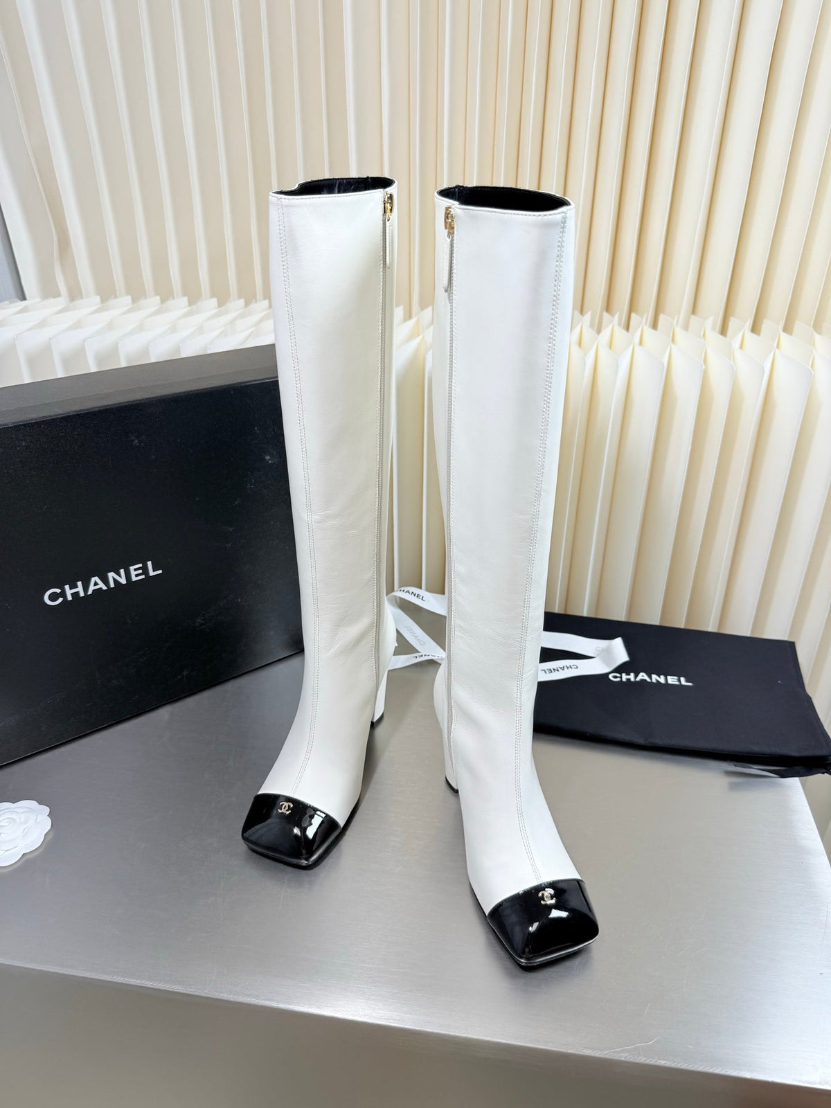 Chanel 2026 Square-Toe Knee-High Boots Suede Leather 123376