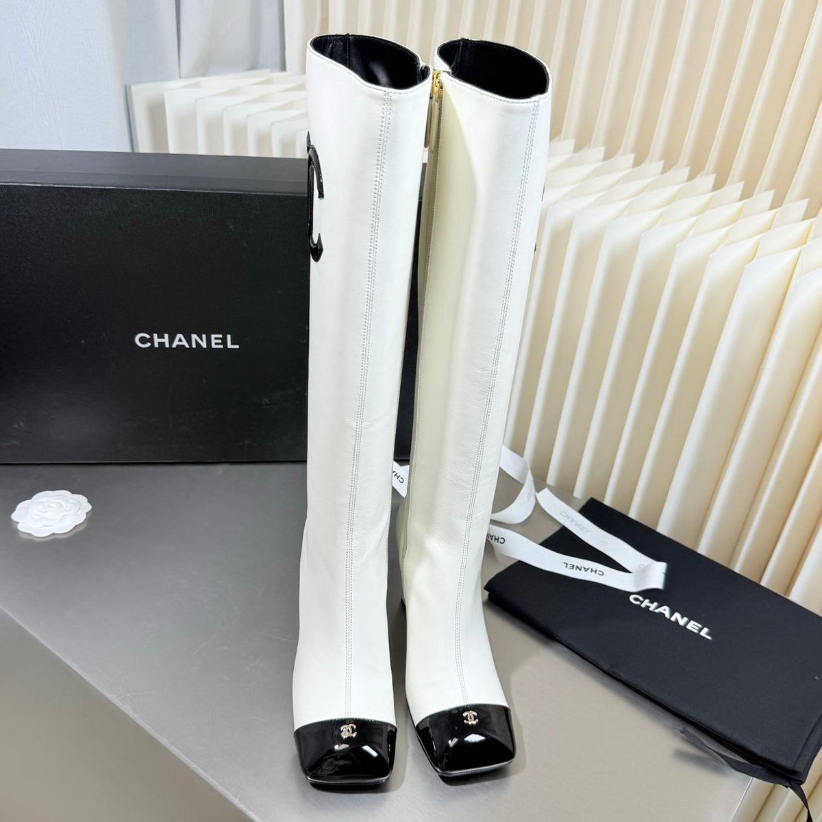 Chanel 2026 Square-Toe Knee-High Boots Suede Leather 123376