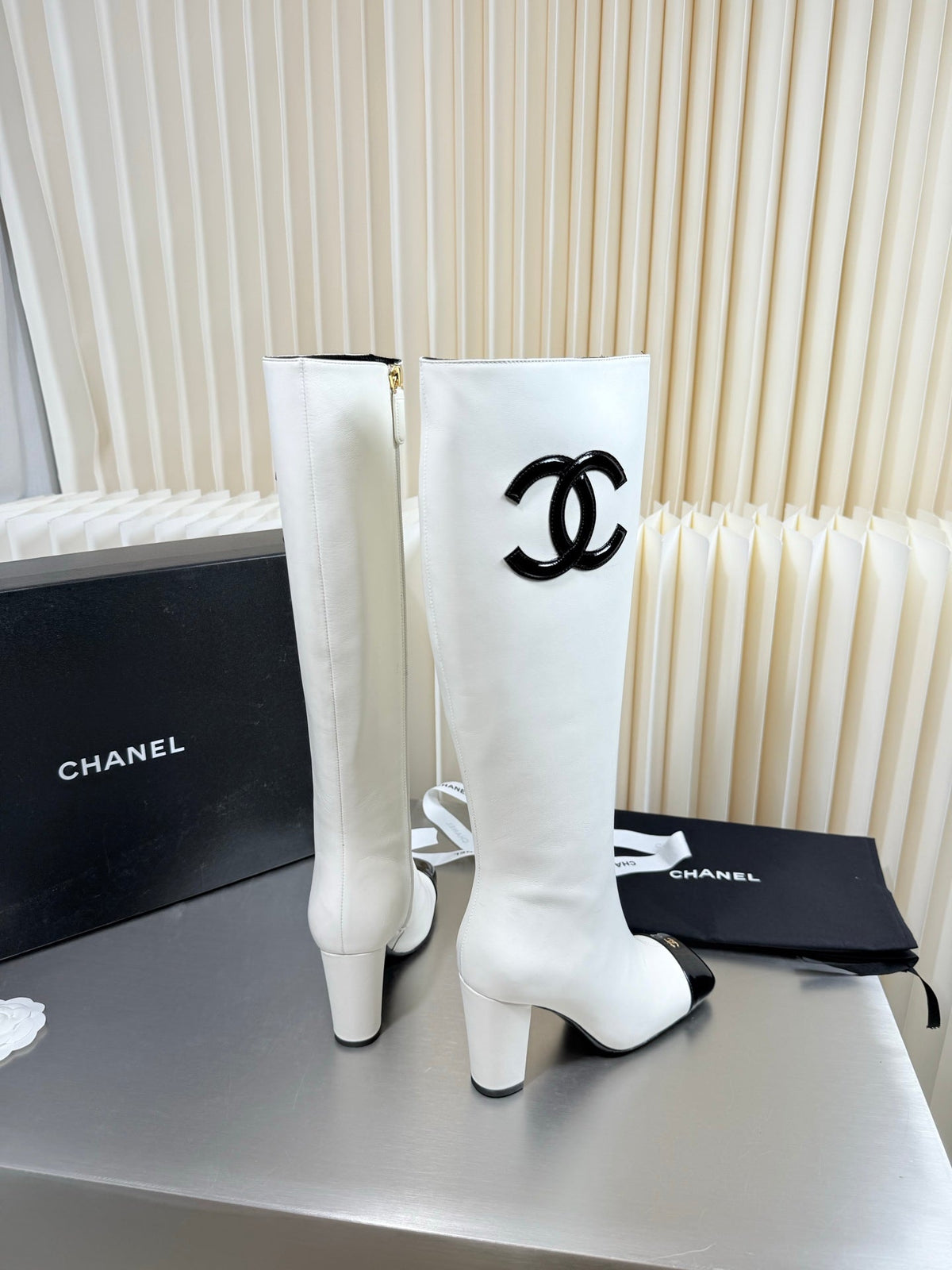 Chanel 2026 Square-Toe Knee-High Boots Suede Leather 123376