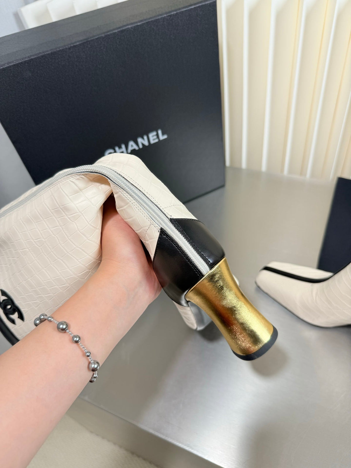 Chanel 2026 Crocodile-Embossed Knee-High Boots 85mm Leather 123408