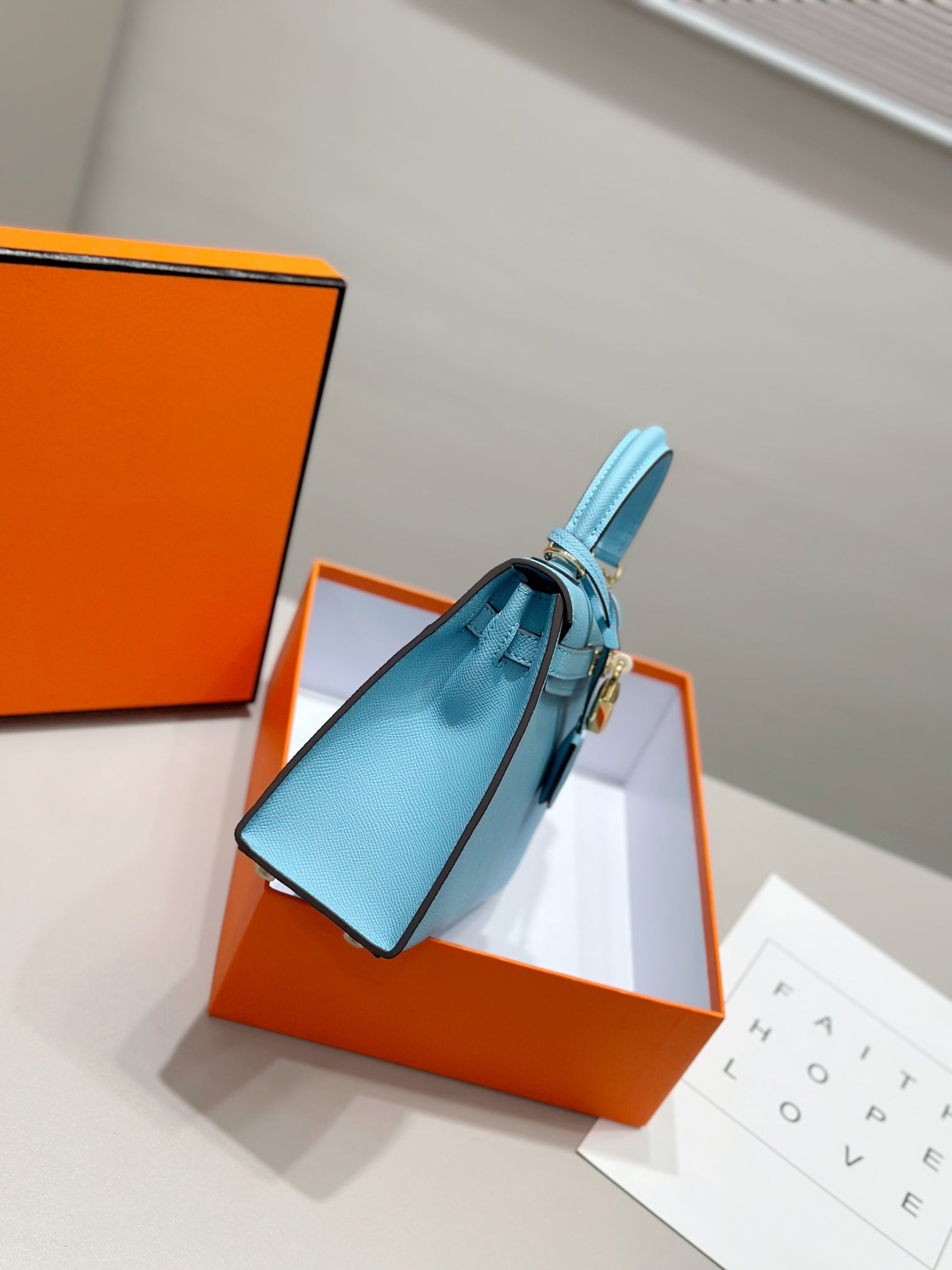 HM Kelly 25cm Tiffany Blue Epsom Leather Gold Hardware