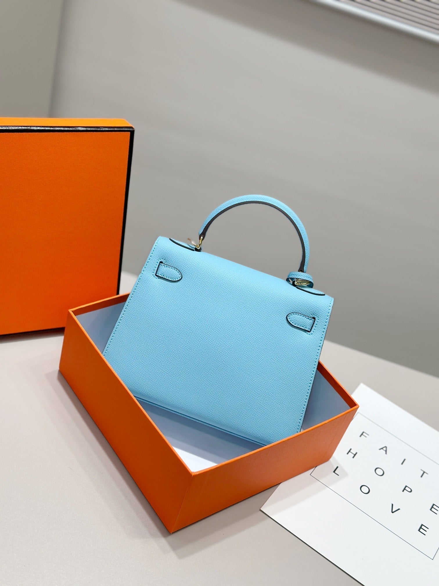 HM Kelly 25cm Tiffany Blue Epsom Leather Gold Hardware