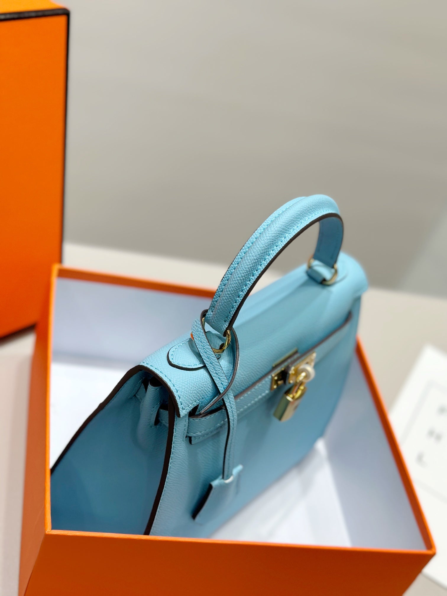 HM Kelly 25cm Tiffany Blue Epsom Leather Gold Hardware