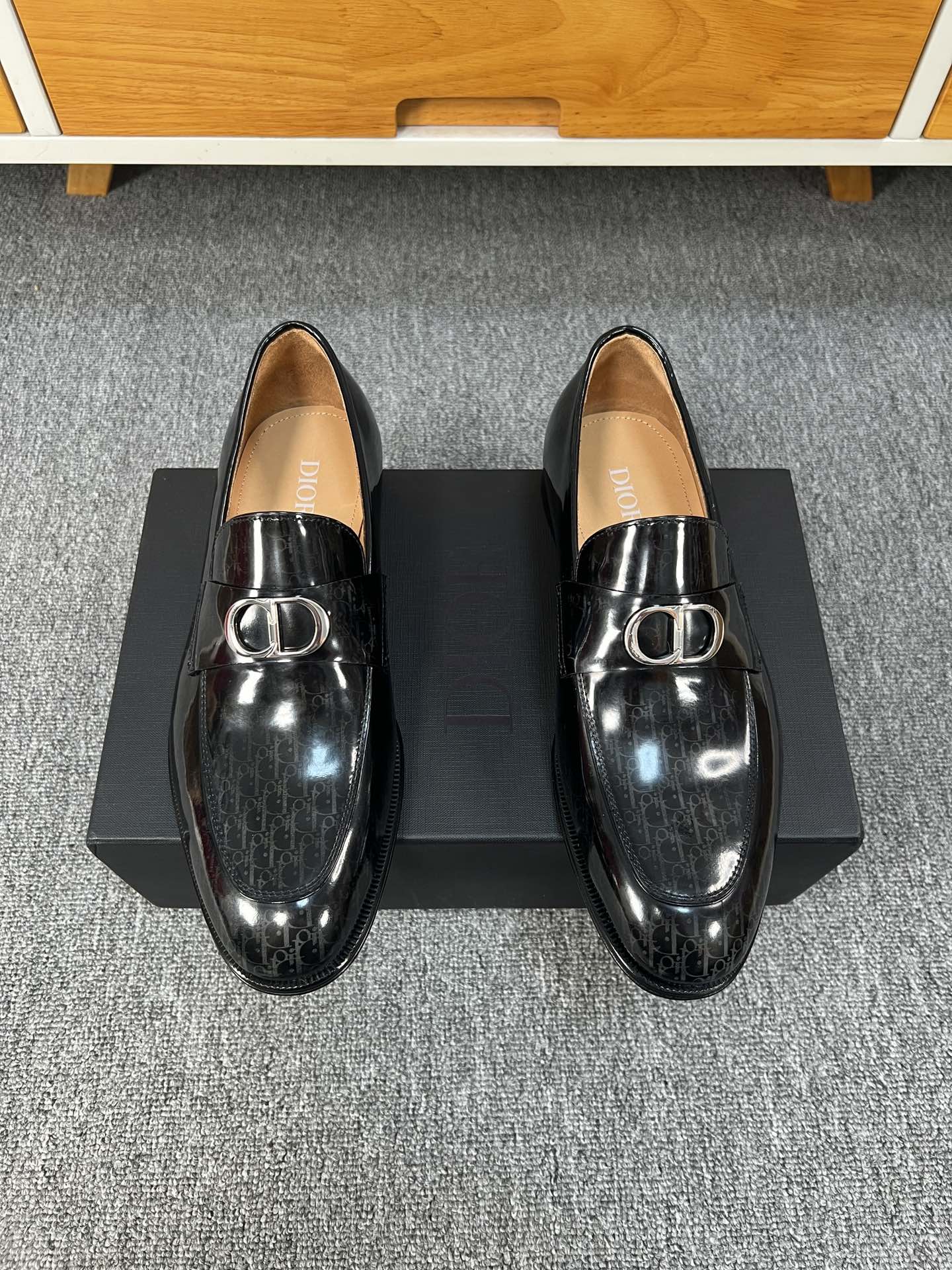 CD SYMBOL GRANVILLE LOAFER  GLOSSY BLACK MONOGRAM LAMBSKIN
