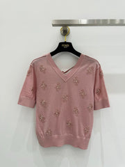 Fendi Wool Cropped sweater with crystal embroidery 229410