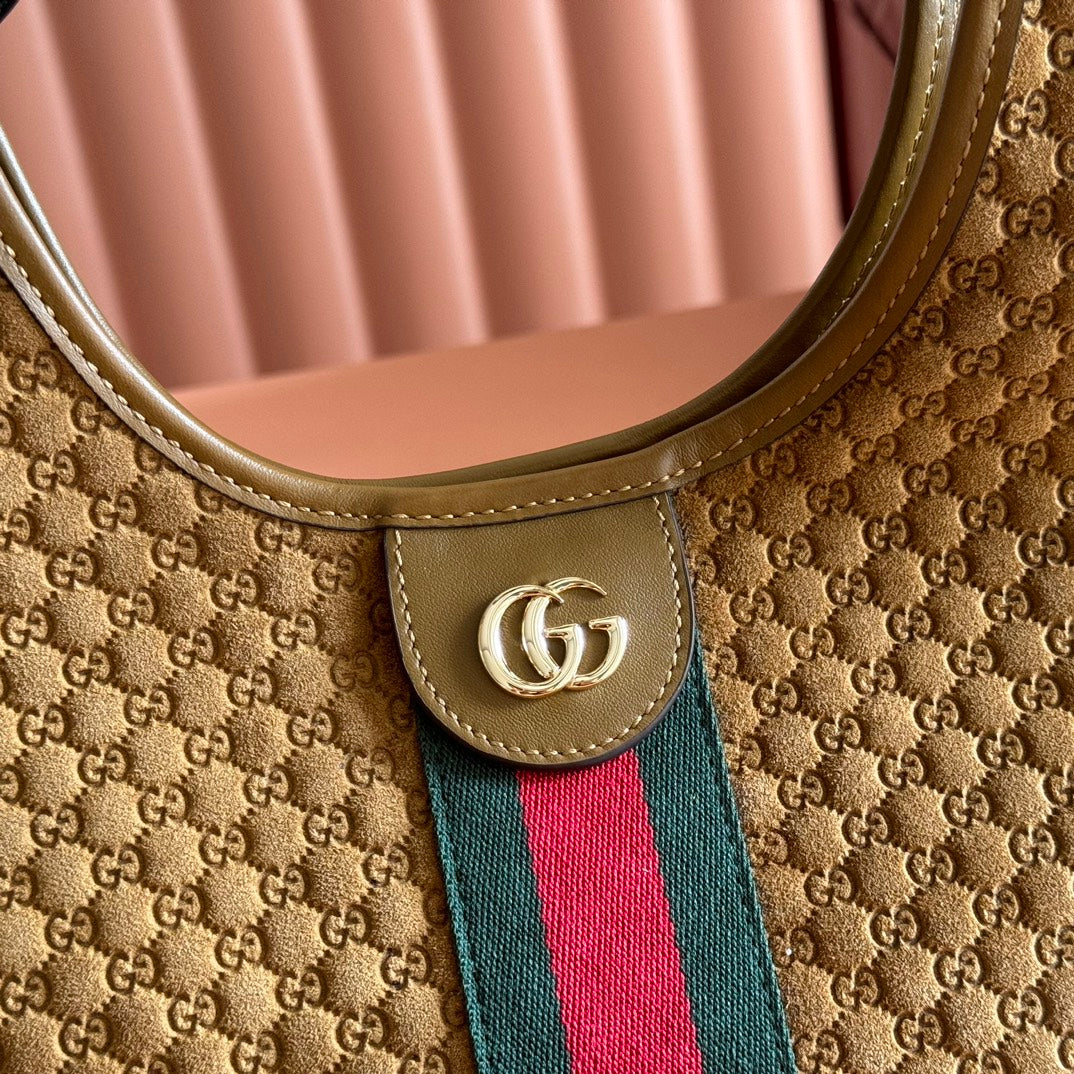 GG 2025 Giglio SmallTote Bag 25cm Brown Red Suede Canvas 273271