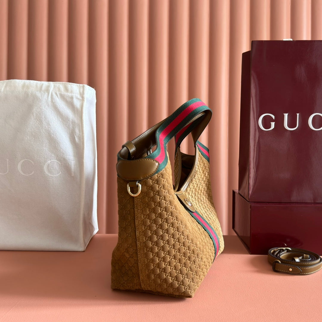 GG 2025 Giglio SmallTote Bag 25cm Brown Red Suede Canvas 273271