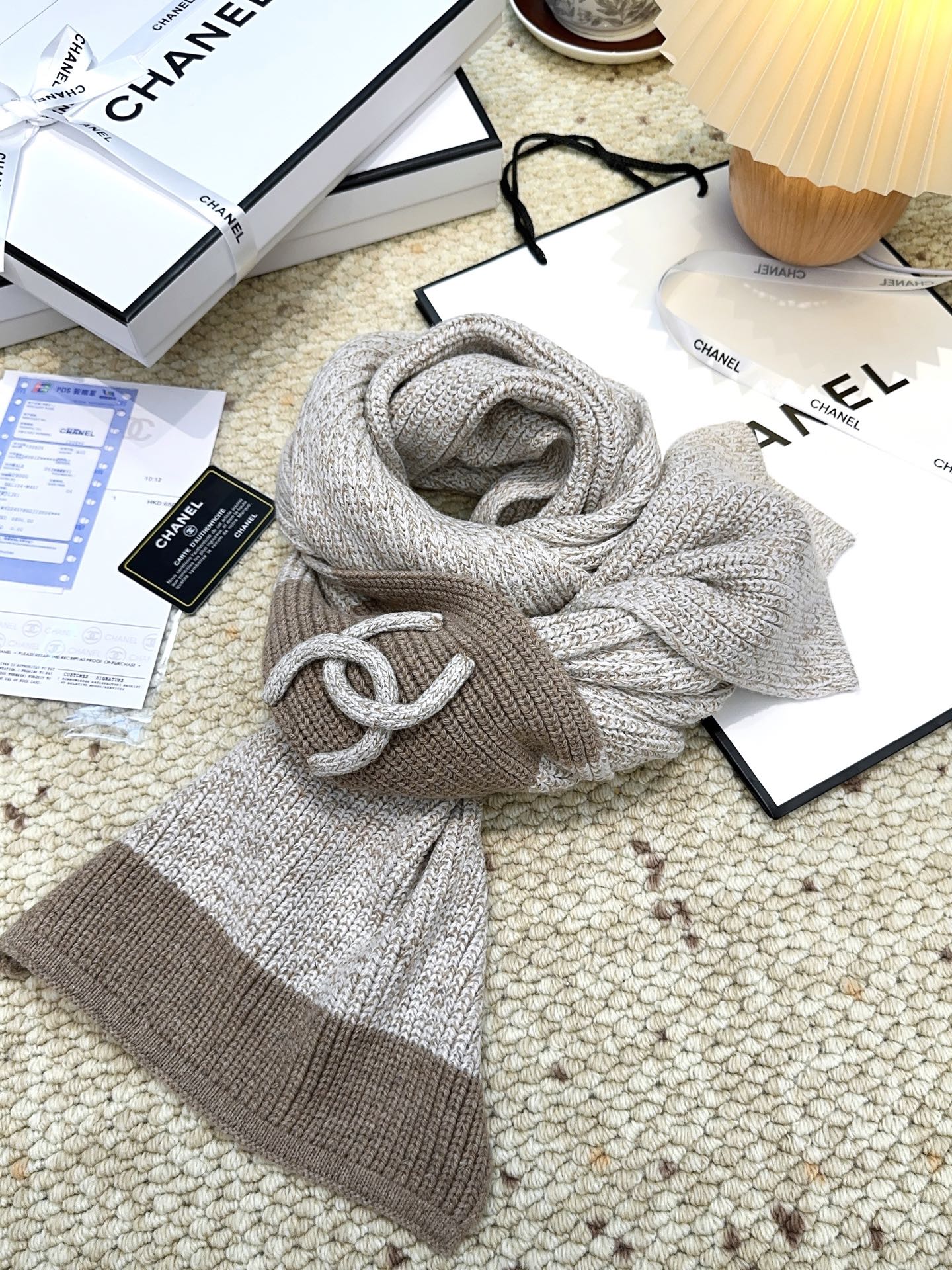 CC 25 Classic Scarf 175cm Light Gray Brown Wool 971059