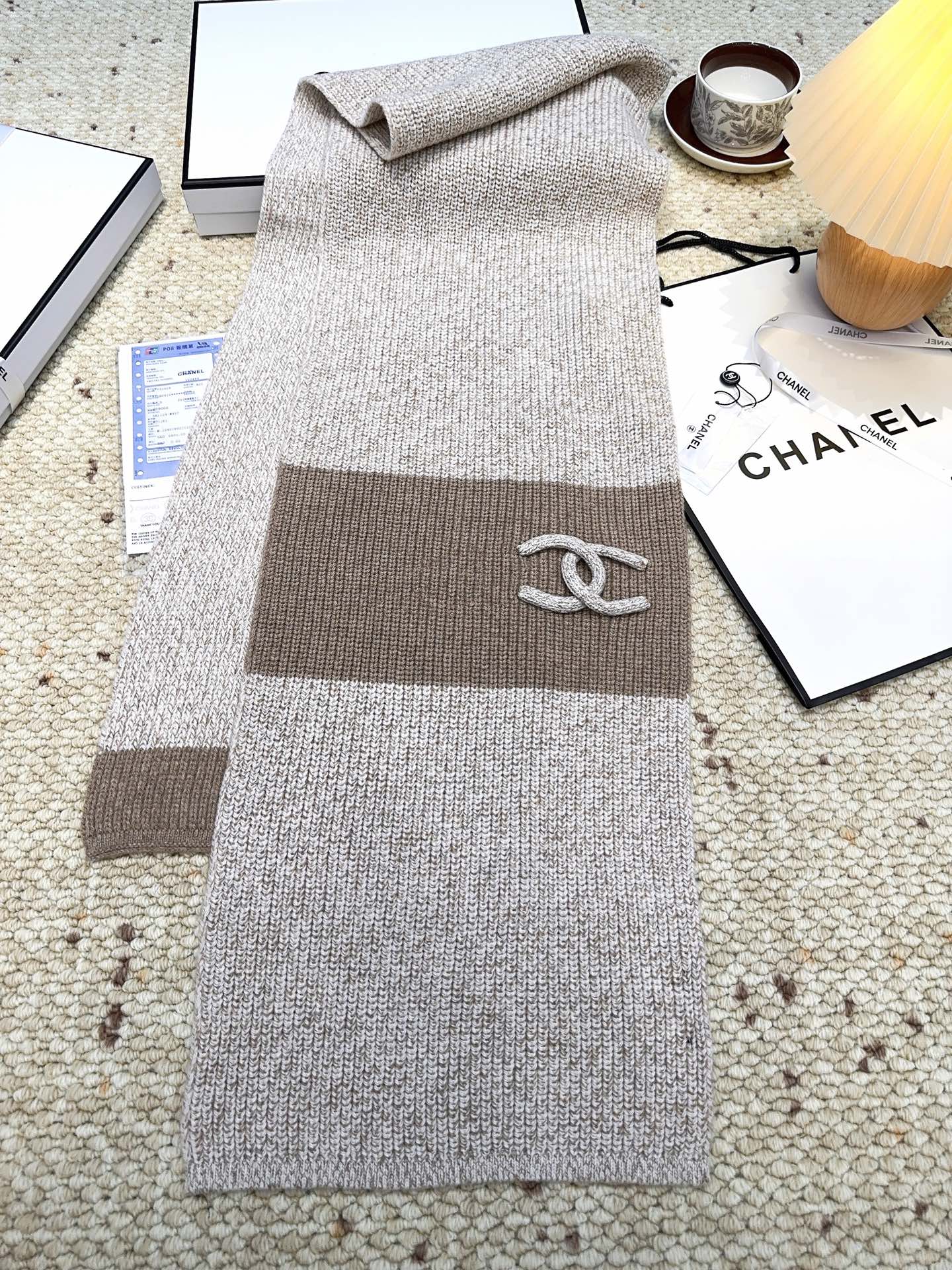 CC 25 Classic Scarf 175cm Light Gray Brown Wool 971059