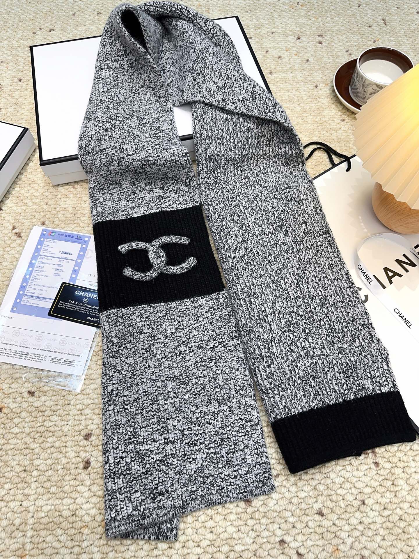 CC 25 Classic Scarf 175cm Light Gray Black Wool 971058