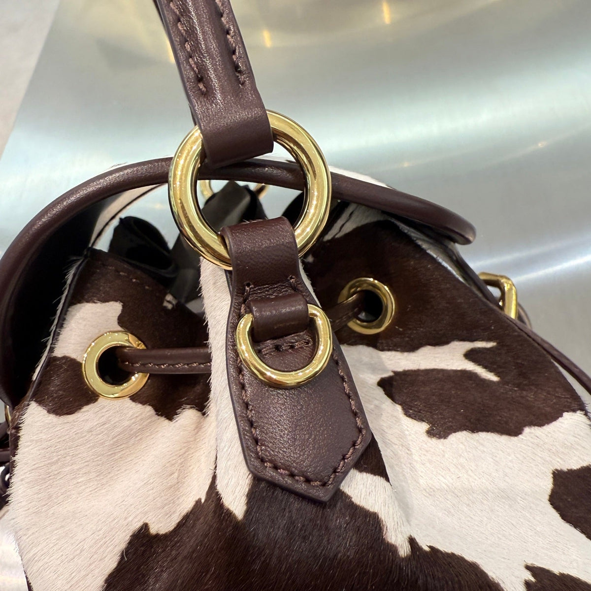MiuMiu 2026 Calf Hair Backpack 18cm Brown White Suede