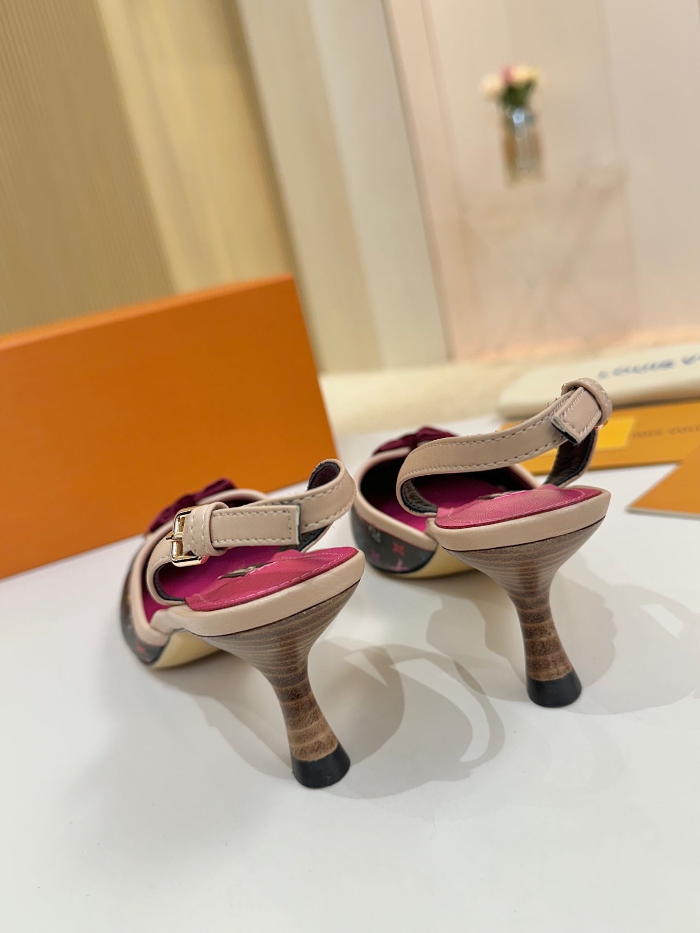 LV 26ss Slingback 60 Black Pink Multicolor Cowhide 664898