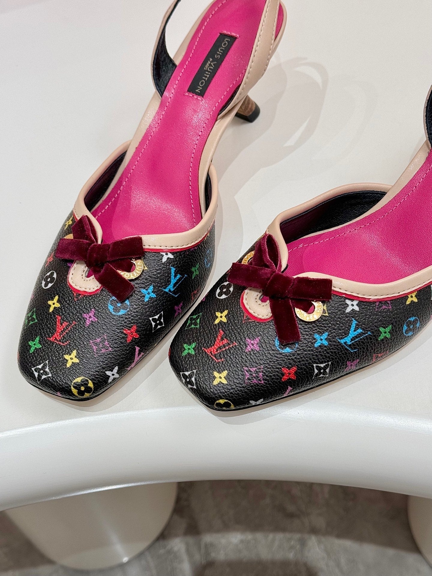 LV 26ss Slingback 60 Black Pink Multicolor Cowhide 664898