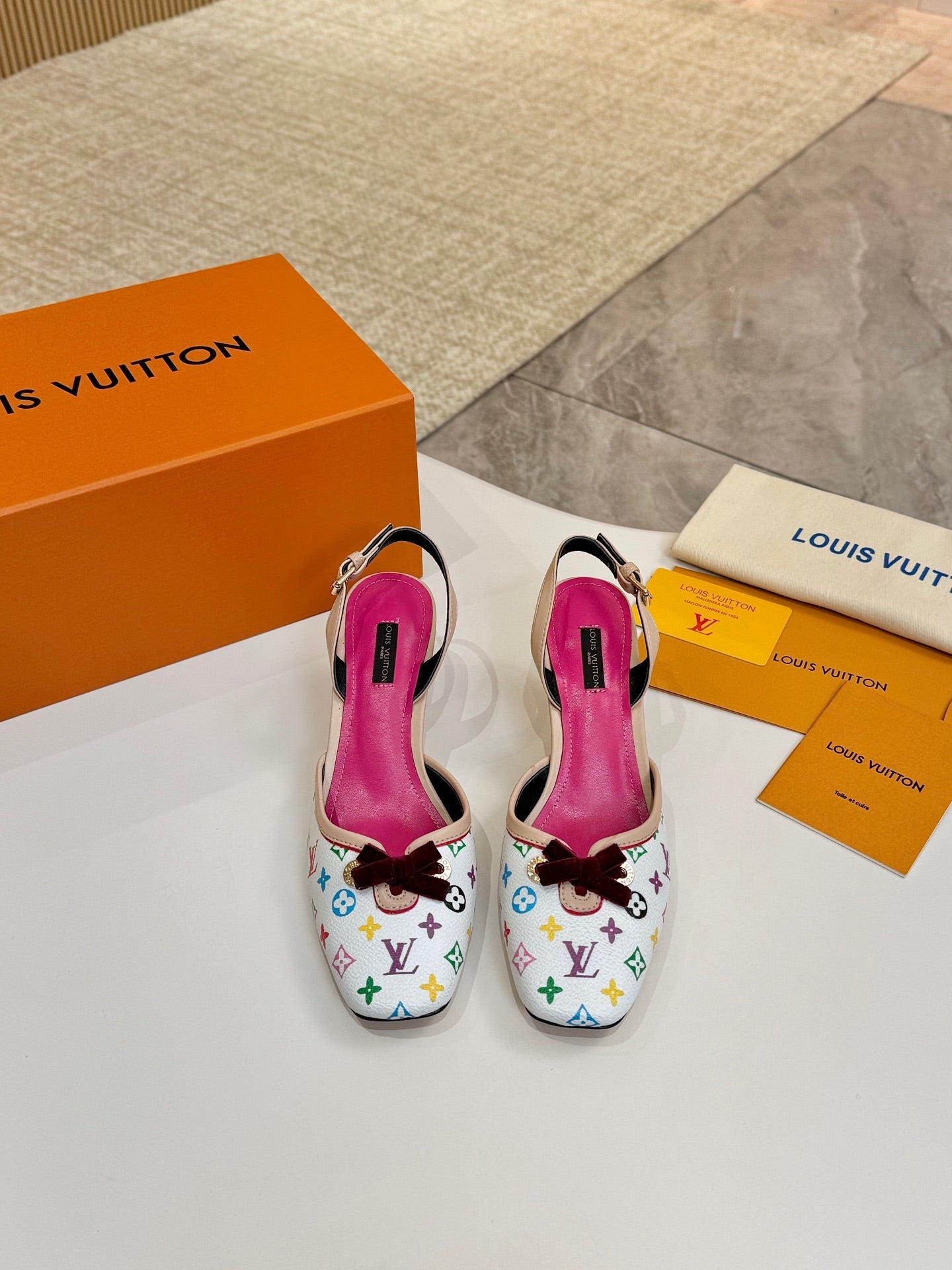 LV 26ss Slingback 60 White Pink Multicolor Cowhide 664900
