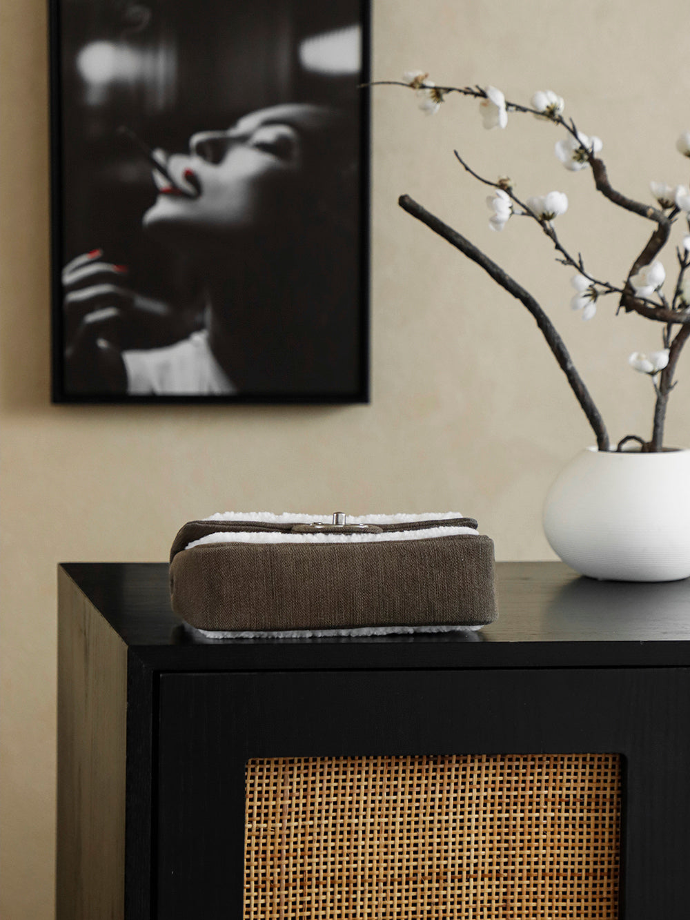 Chanel 2025 Dallas Shearling Star Bag 21cm White Dark Wool Denim 318221