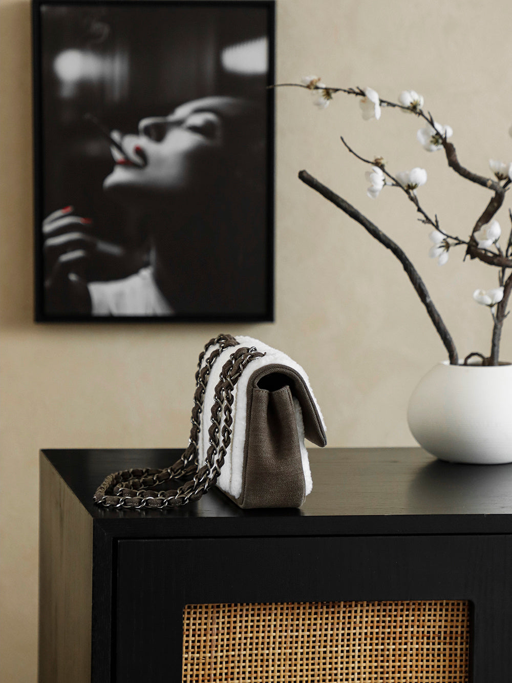 Chanel 2025 Dallas Shearling Star Bag 21cm White Dark Wool Denim 318221