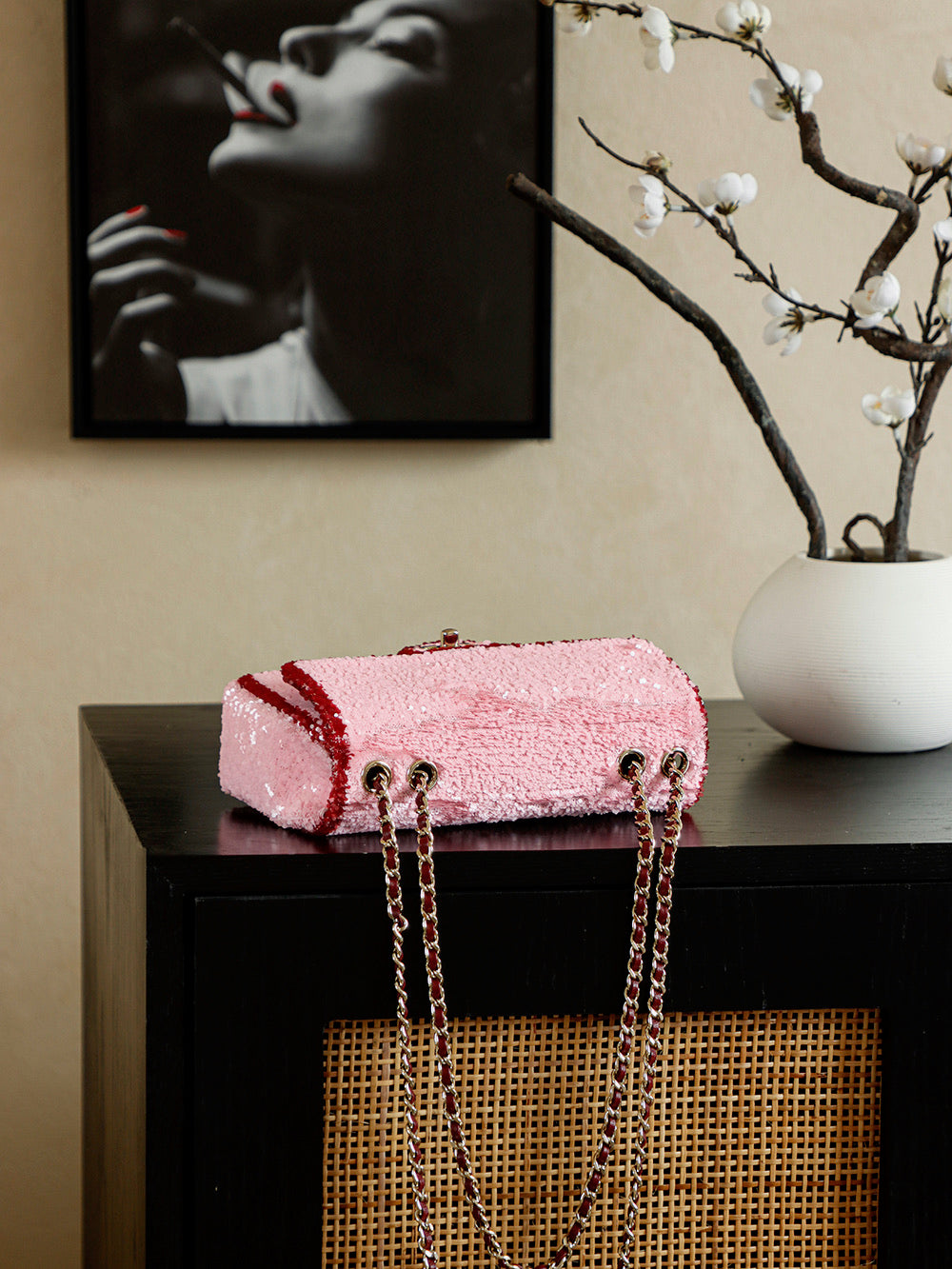 Chanel 25 Flap Bag Pink Red Sequin Leather 322958