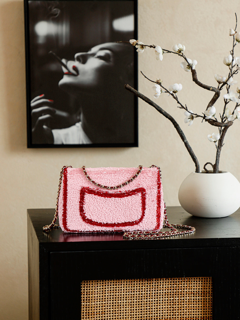 Chanel 25 Flap Bag Pink Red Sequin Leather 322958